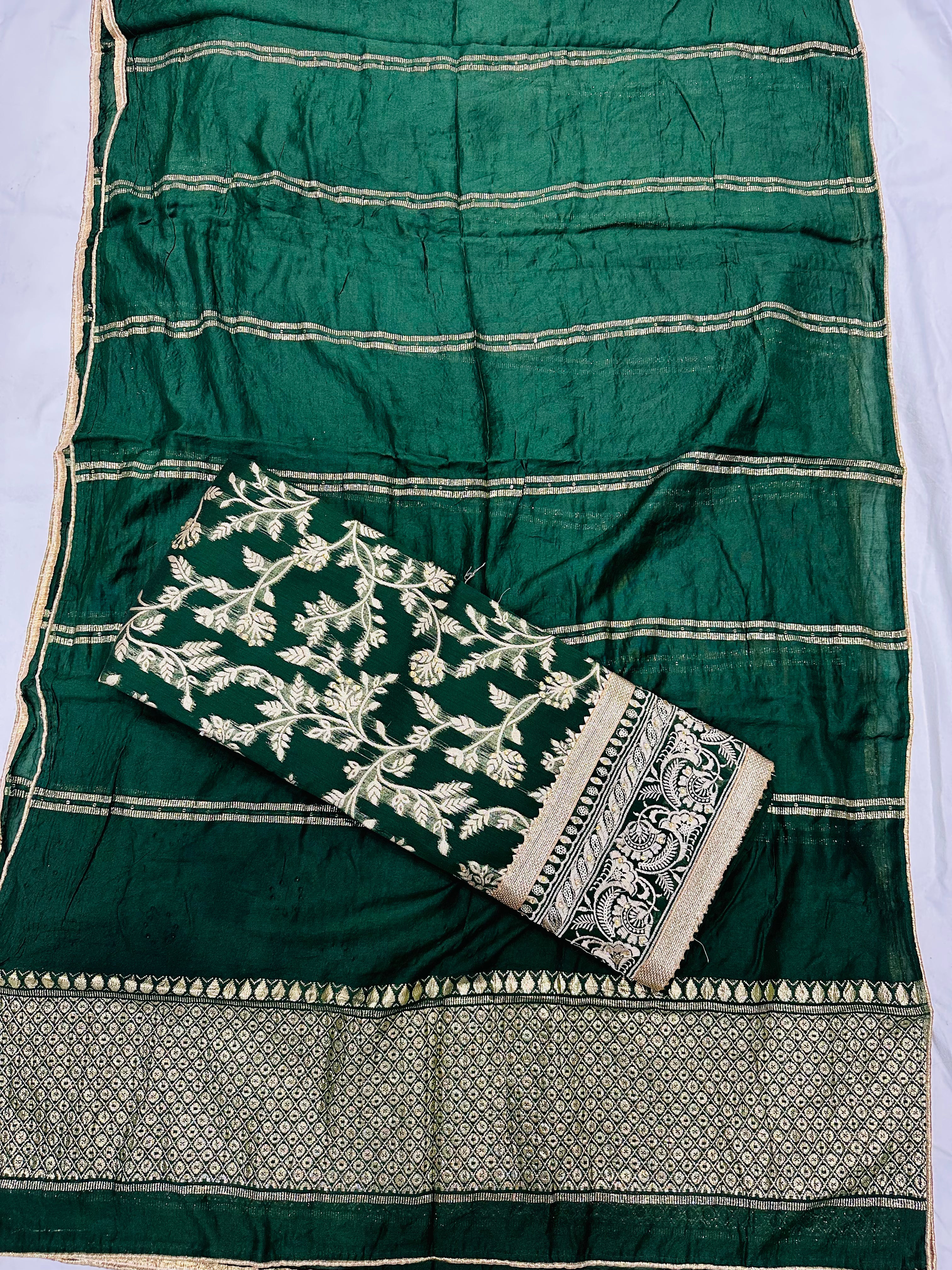 Bottle Green Chanderi Heavy Banarasi Salwar Suit Unstitched