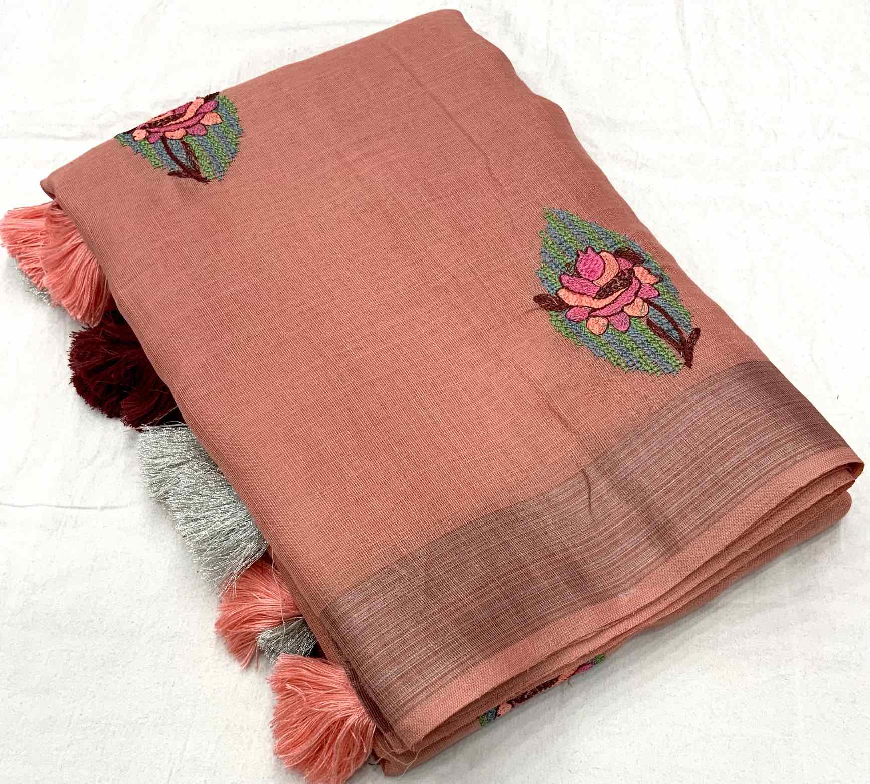 Pure Linen Embroidery saree