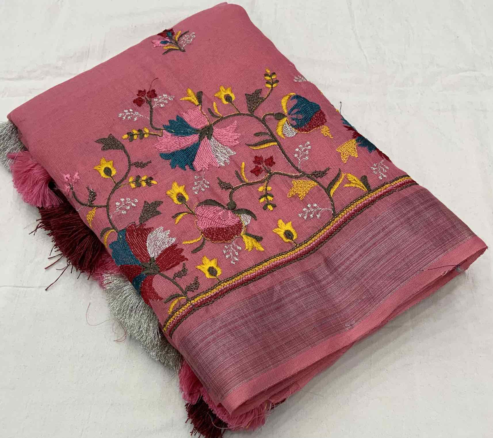 Pure Linen Embroidery saree