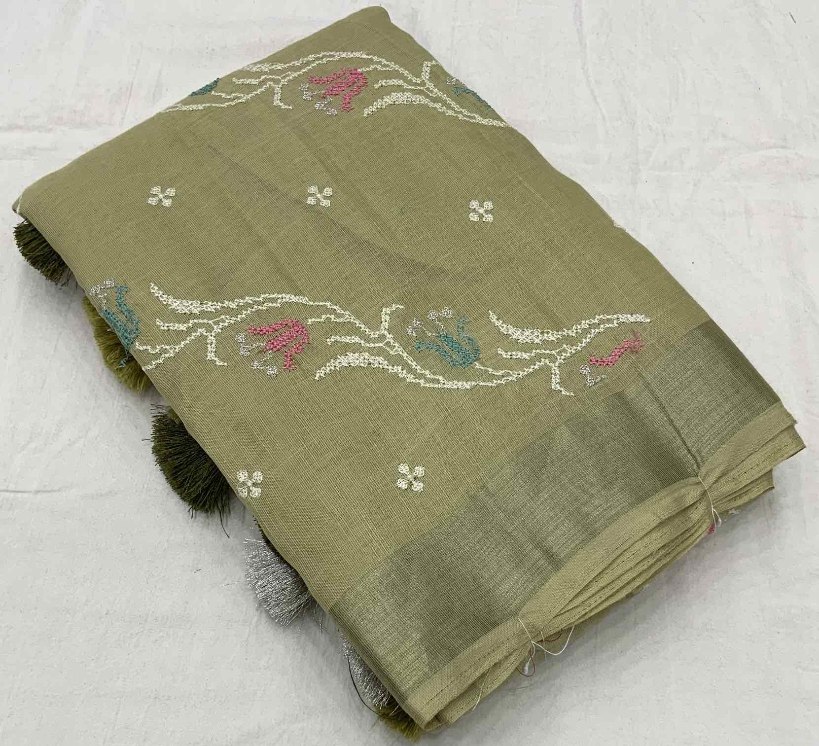 Pure Linen Embroidery saree