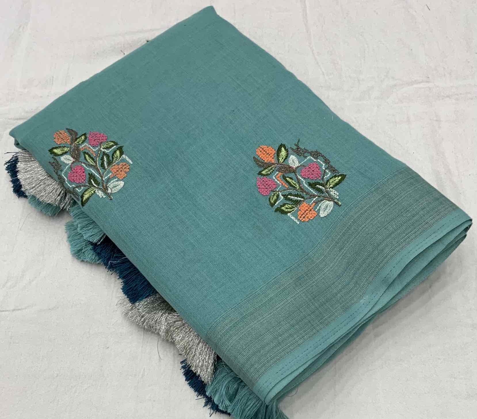 Pure Linen Embroidery saree