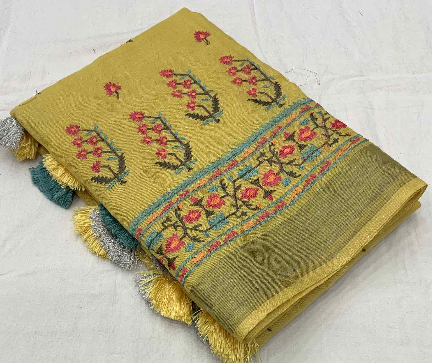 Pure Linen Embroidery saree