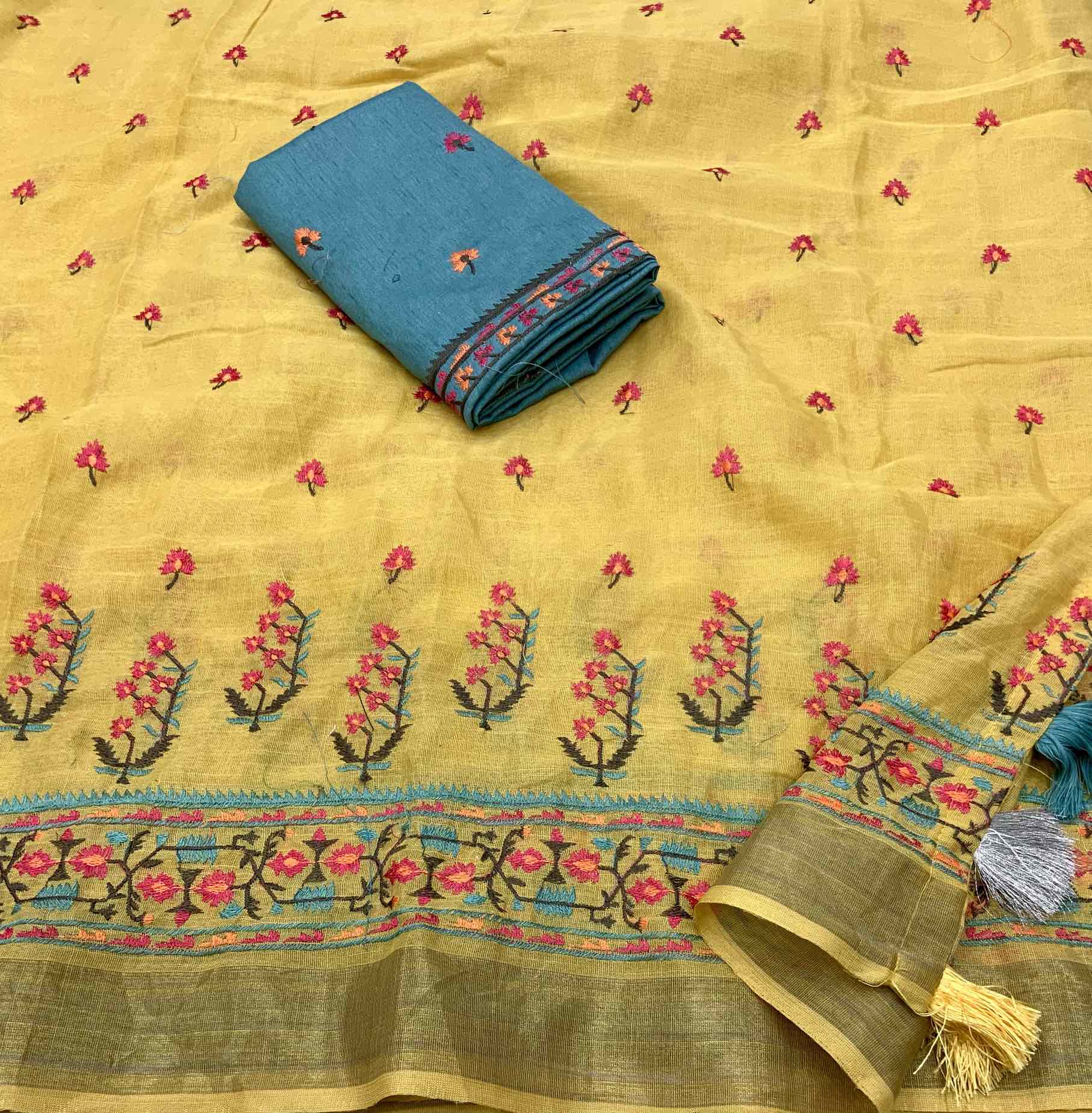 Pure Linen Embroidery saree