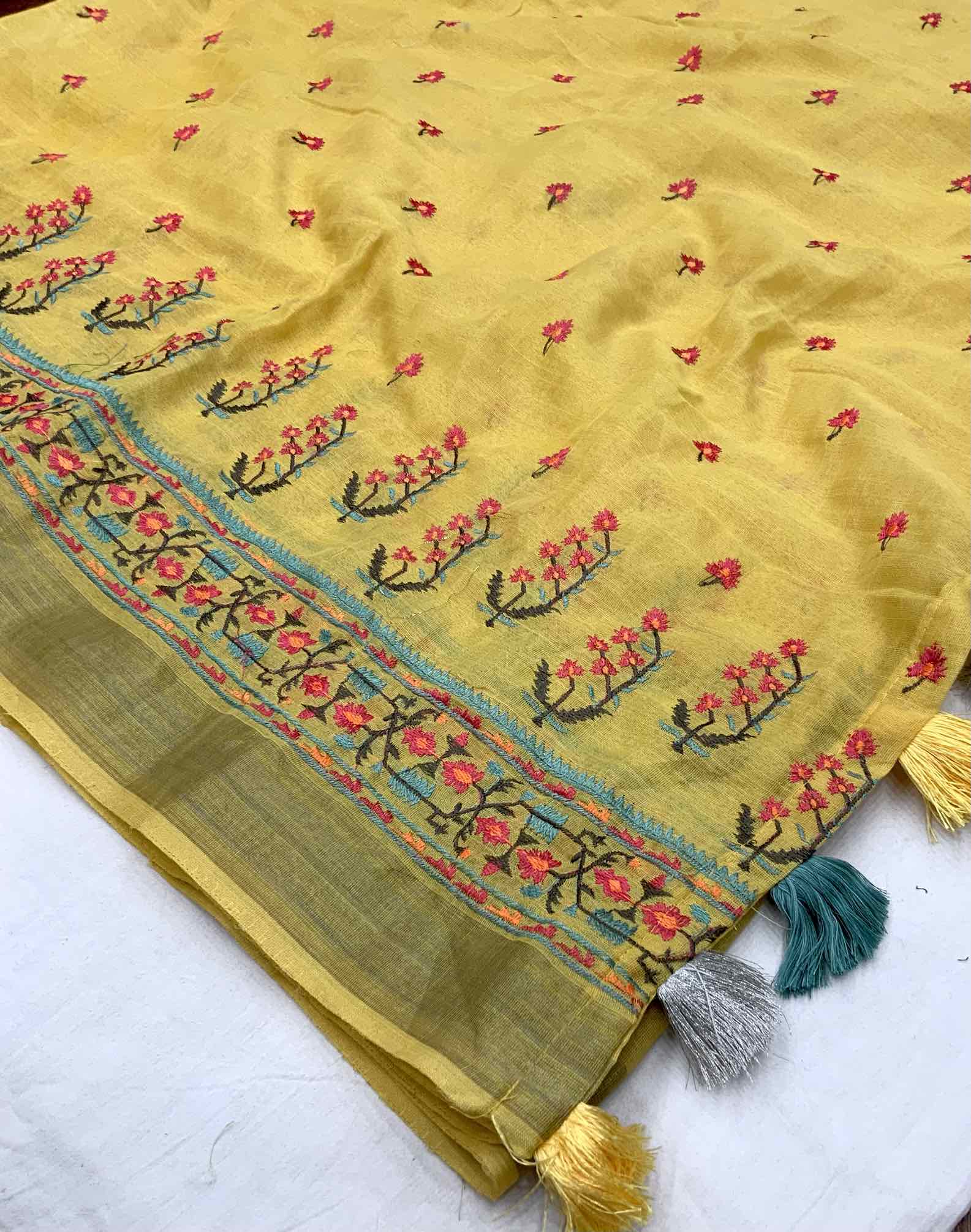 Pure Linen Embroidery saree