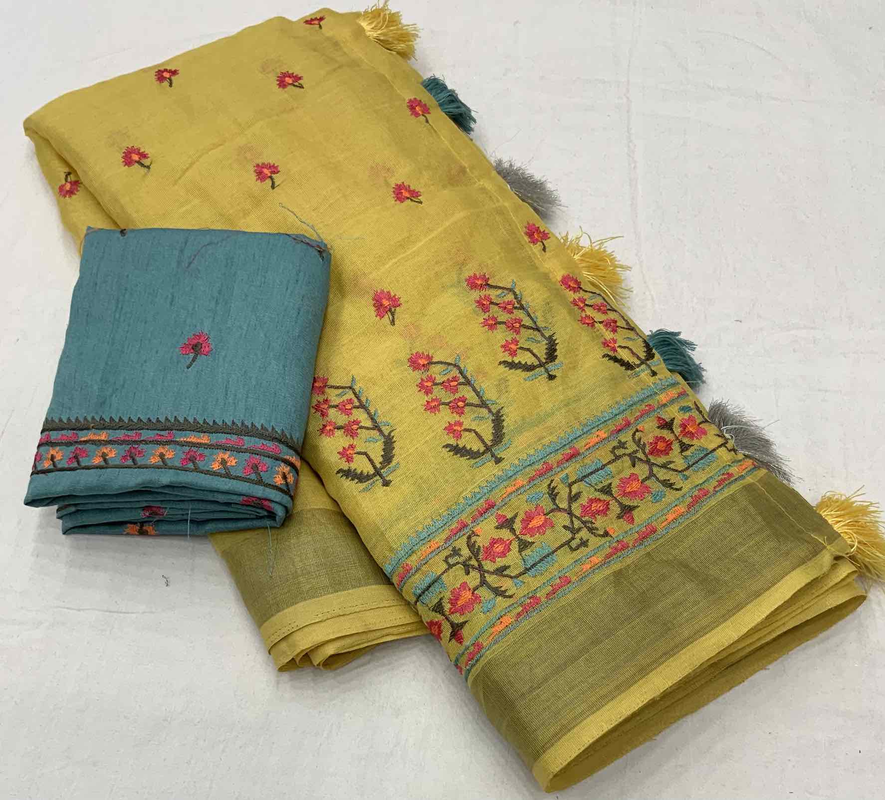 Pure Linen Embroidery saree