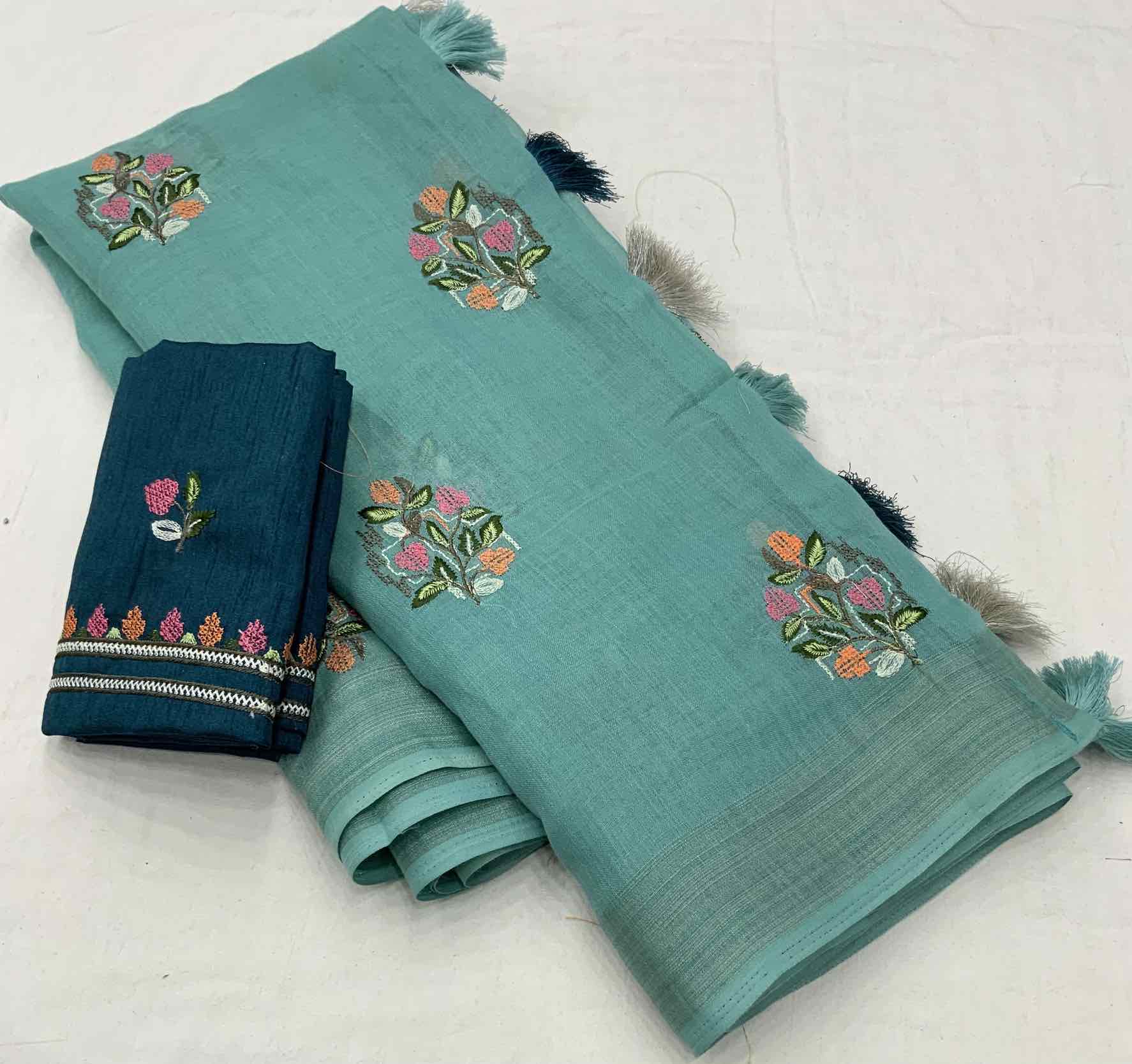 Pure Linen Embroidery saree