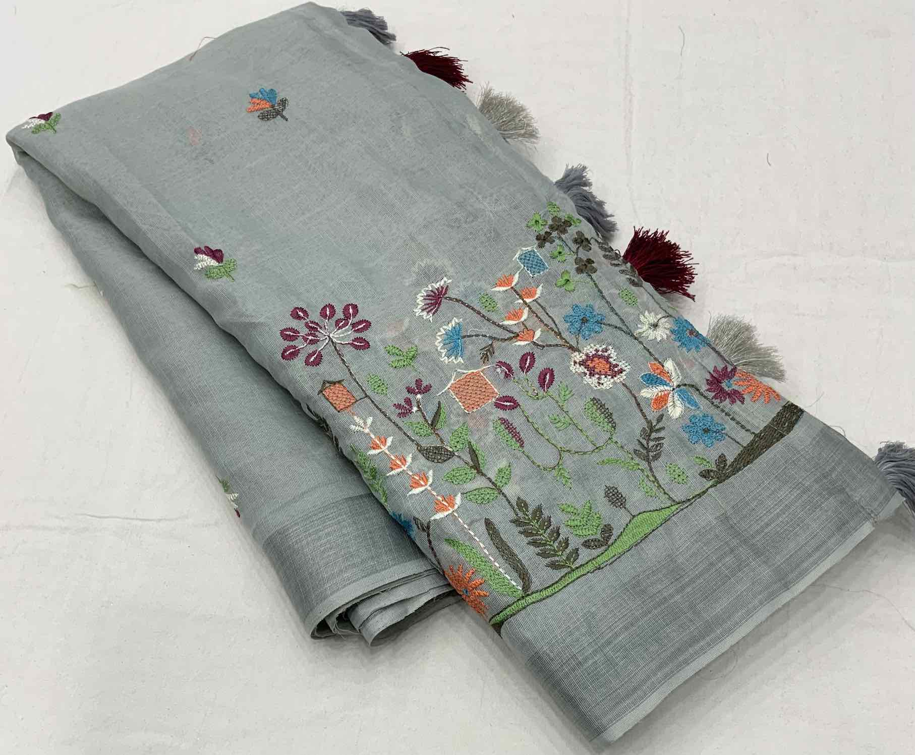 Pure Linen Embroidery saree