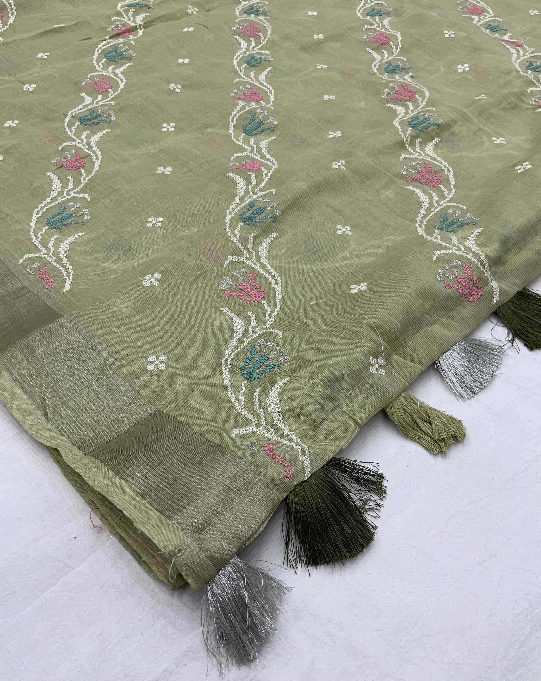 Pure Linen Embroidery saree