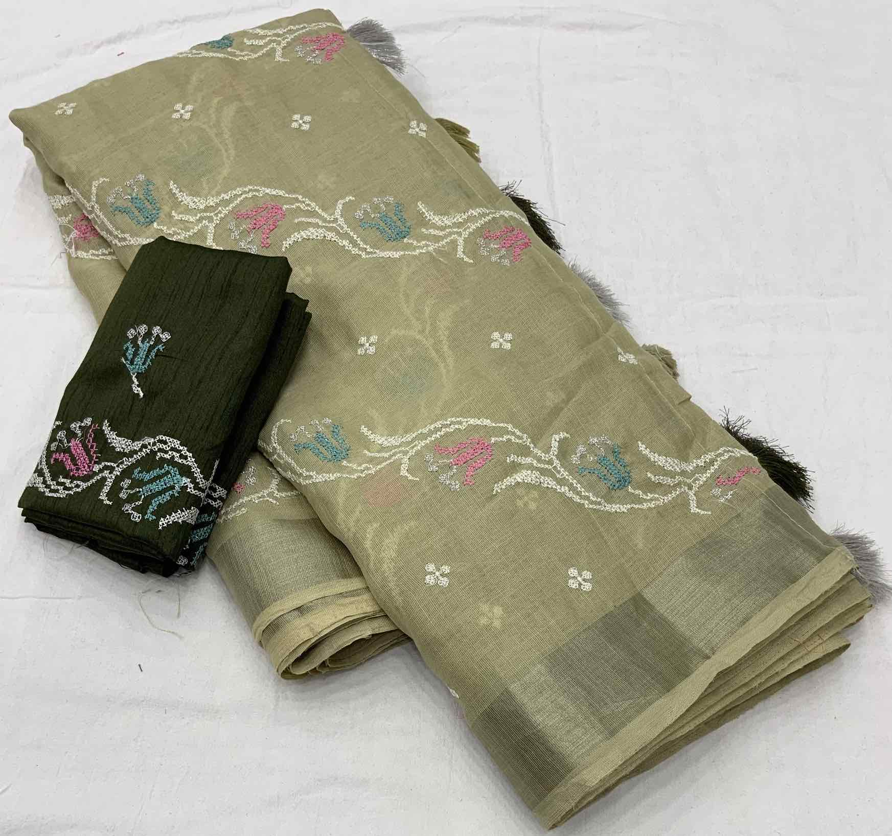 Pure Linen Embroidery saree