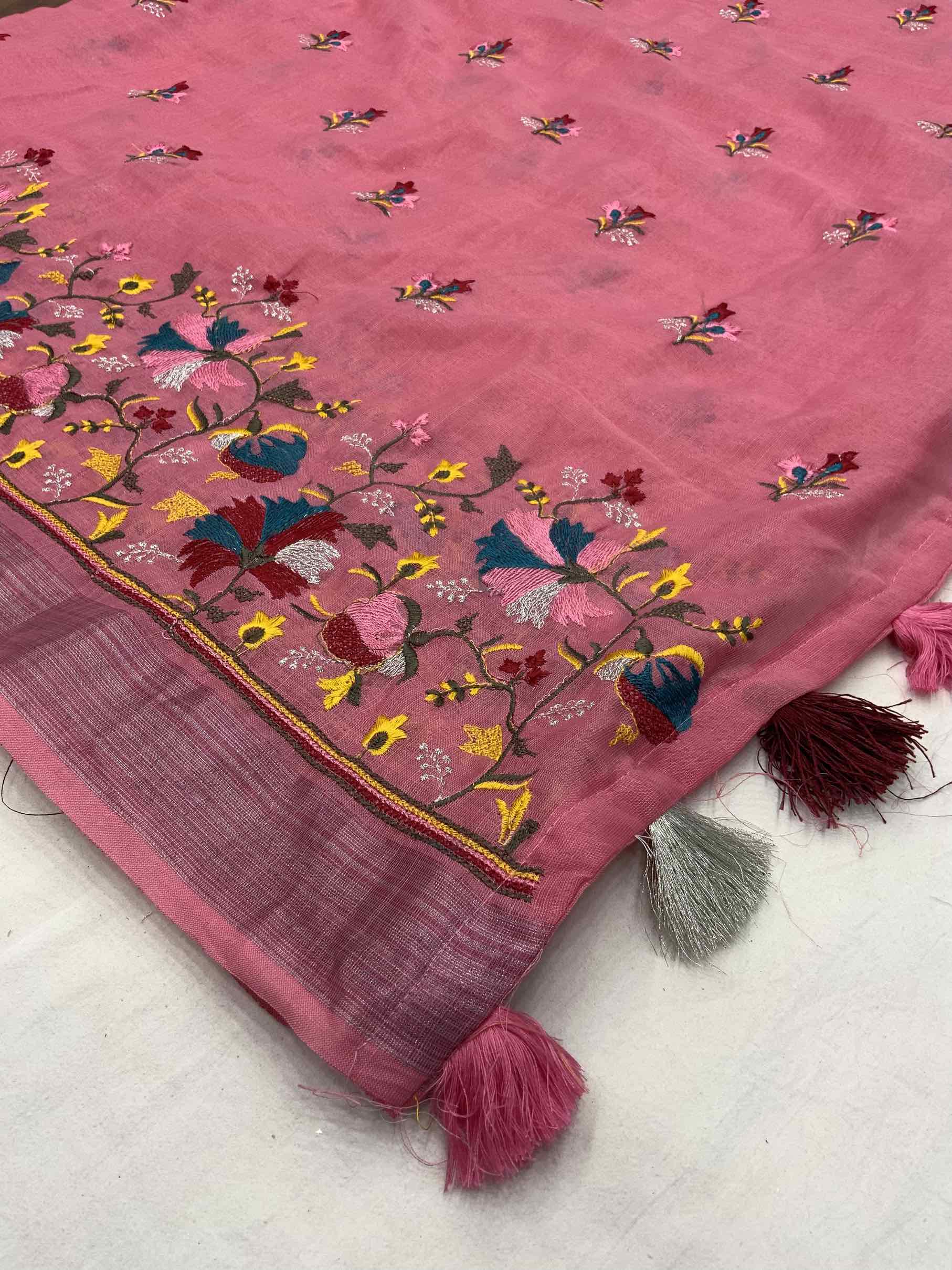 Pure Linen Embroidery saree