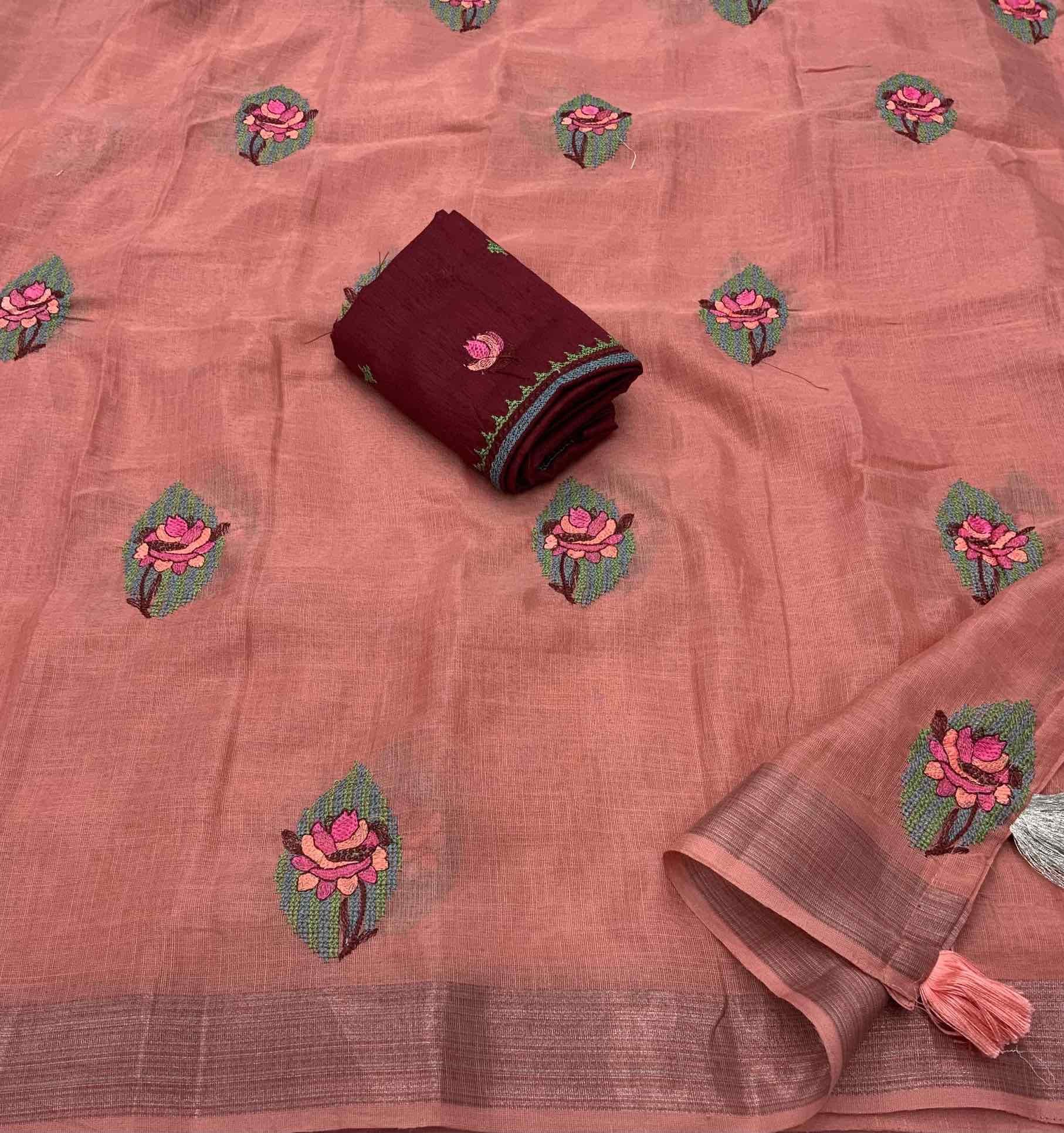 Pure Linen Embroidery saree