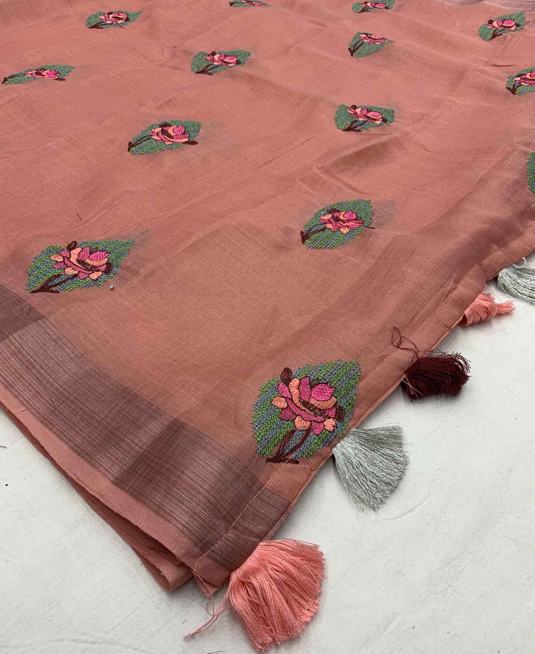 Pure Linen Embroidery saree