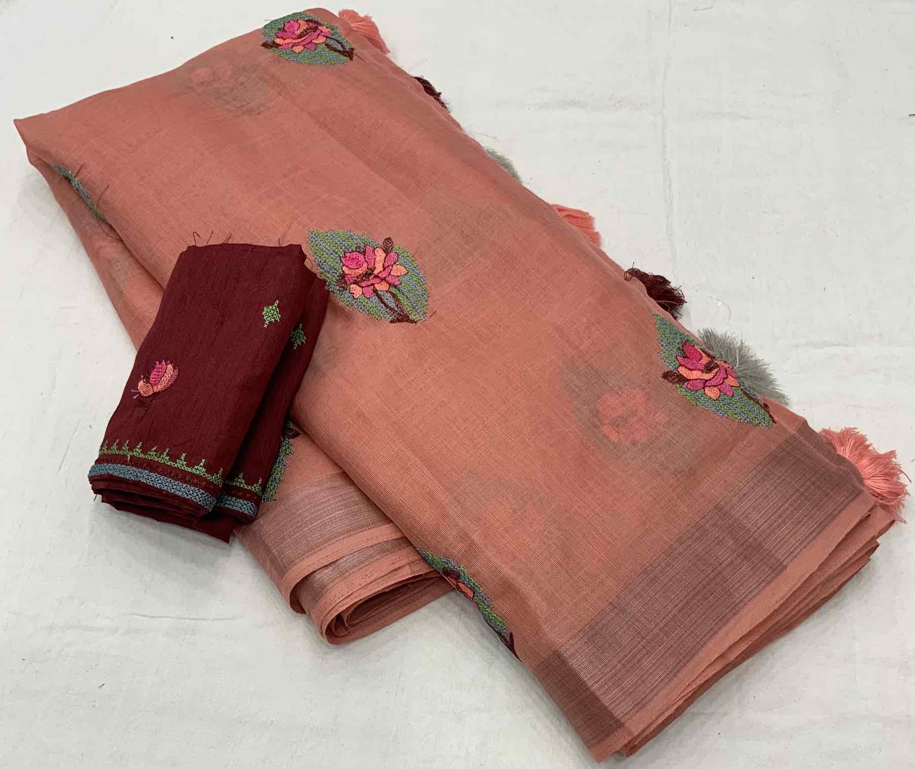 Pure Linen Embroidery saree