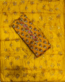 Yellow Chanderi Jacquard Hand work Unstitched Salwar Suit With Organza Embroidery Dupatta