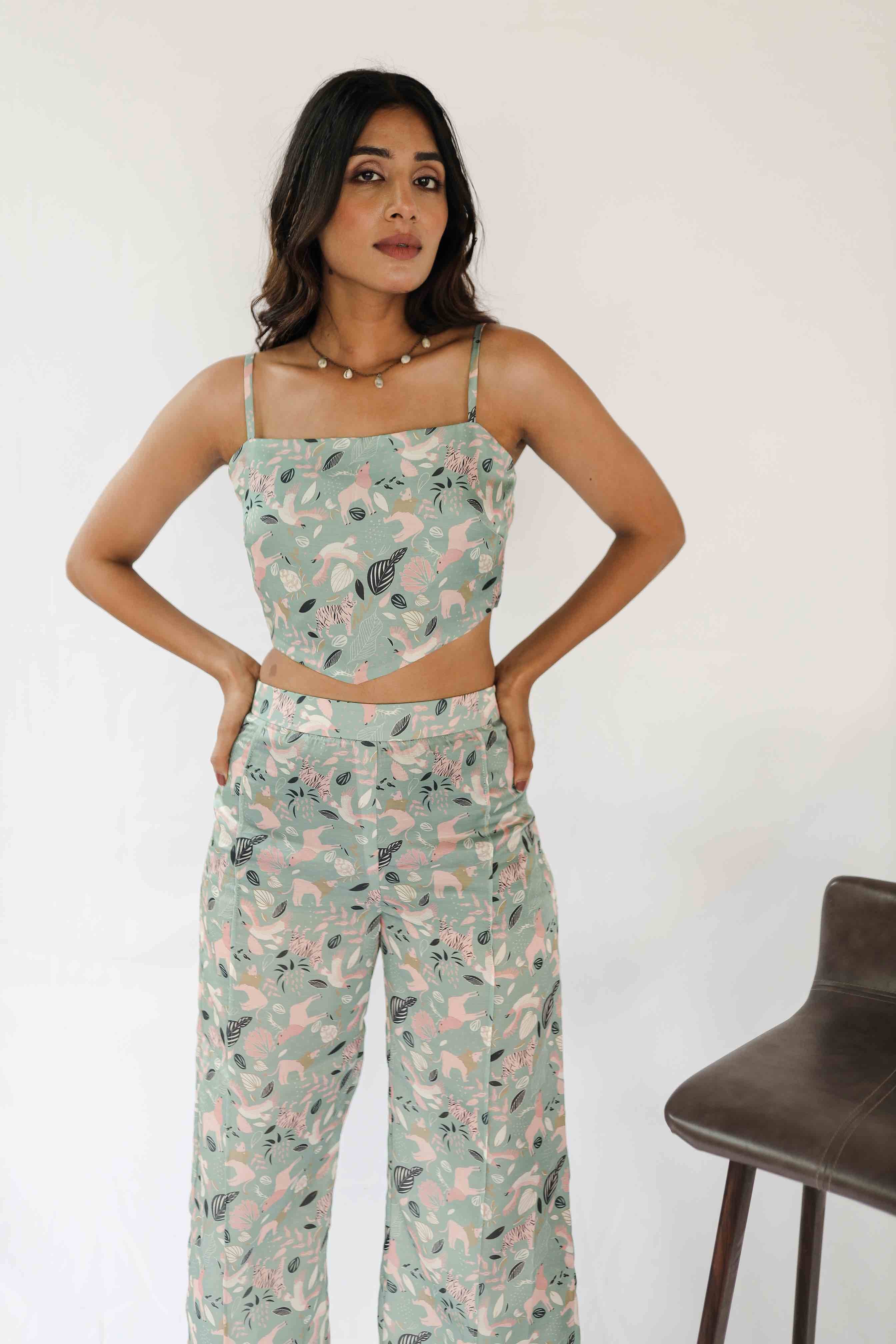 Satin Abstract Print Co-Ord