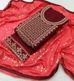 Maroon Silk Embroidery unstitched Salwar Suit