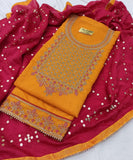 Orange Silk Embroidery unstitched Salwar Suit