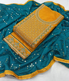 Saffron Silk Embroidery unstitched Salwar Suit