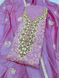 Pink Chanderi Embroidery Unstitched Salwar Suit With Chanderi Dupatta