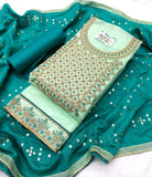 Pastel Green Silk Embroidery unstitched Salwar Suit