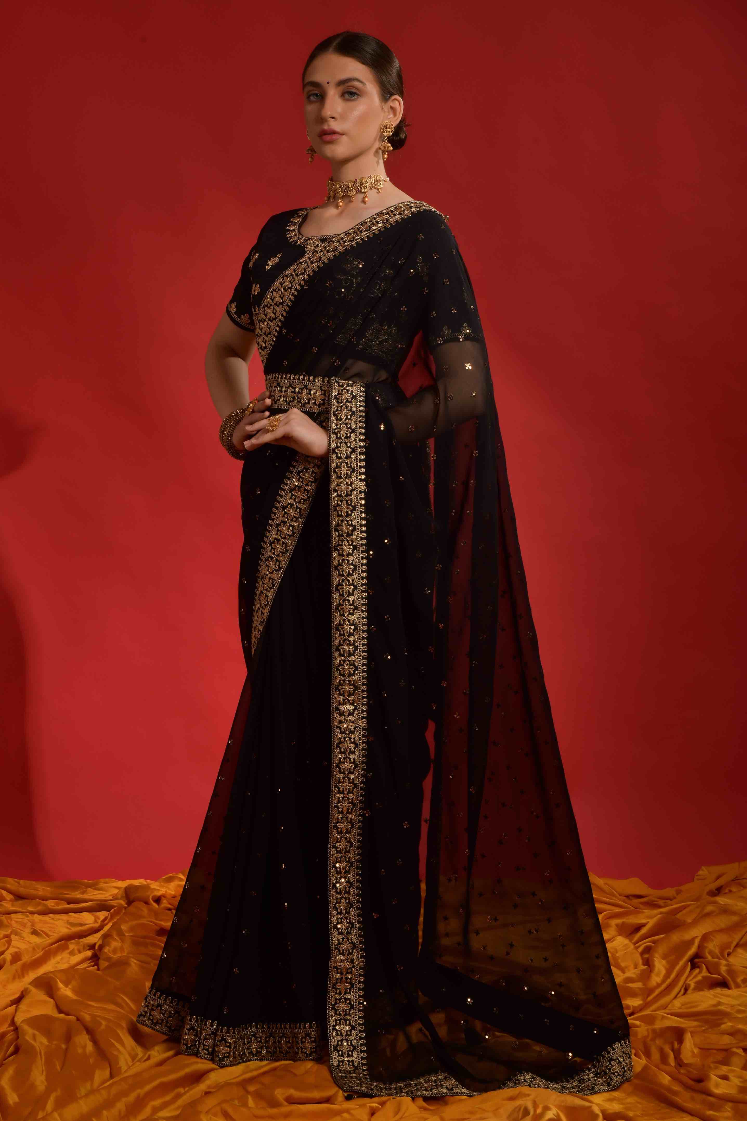 Faux Georgette Sequence Embroidery Saree With Waist Belt