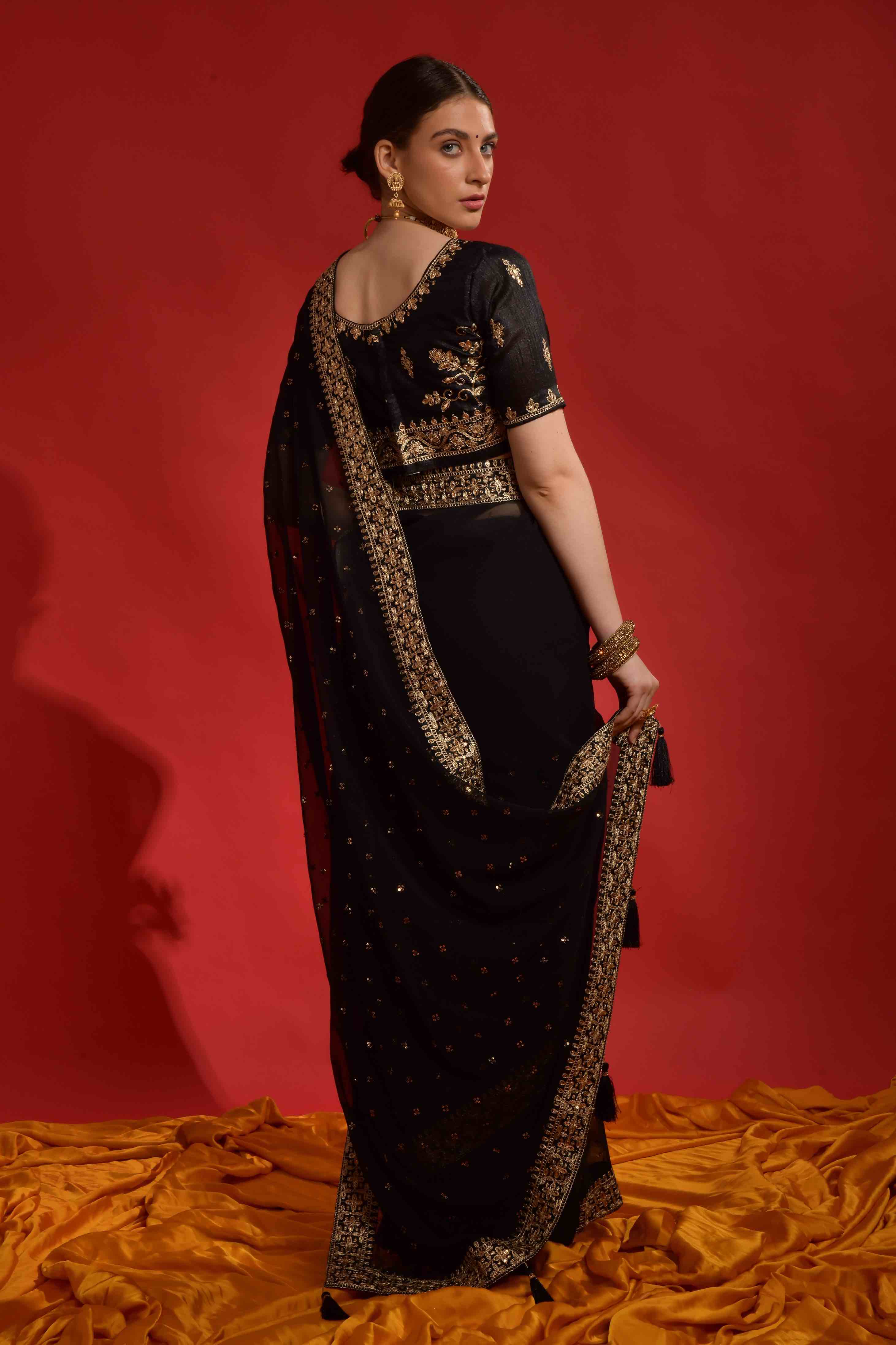 Faux Georgette Sequence Embroidery Saree With Waist Belt