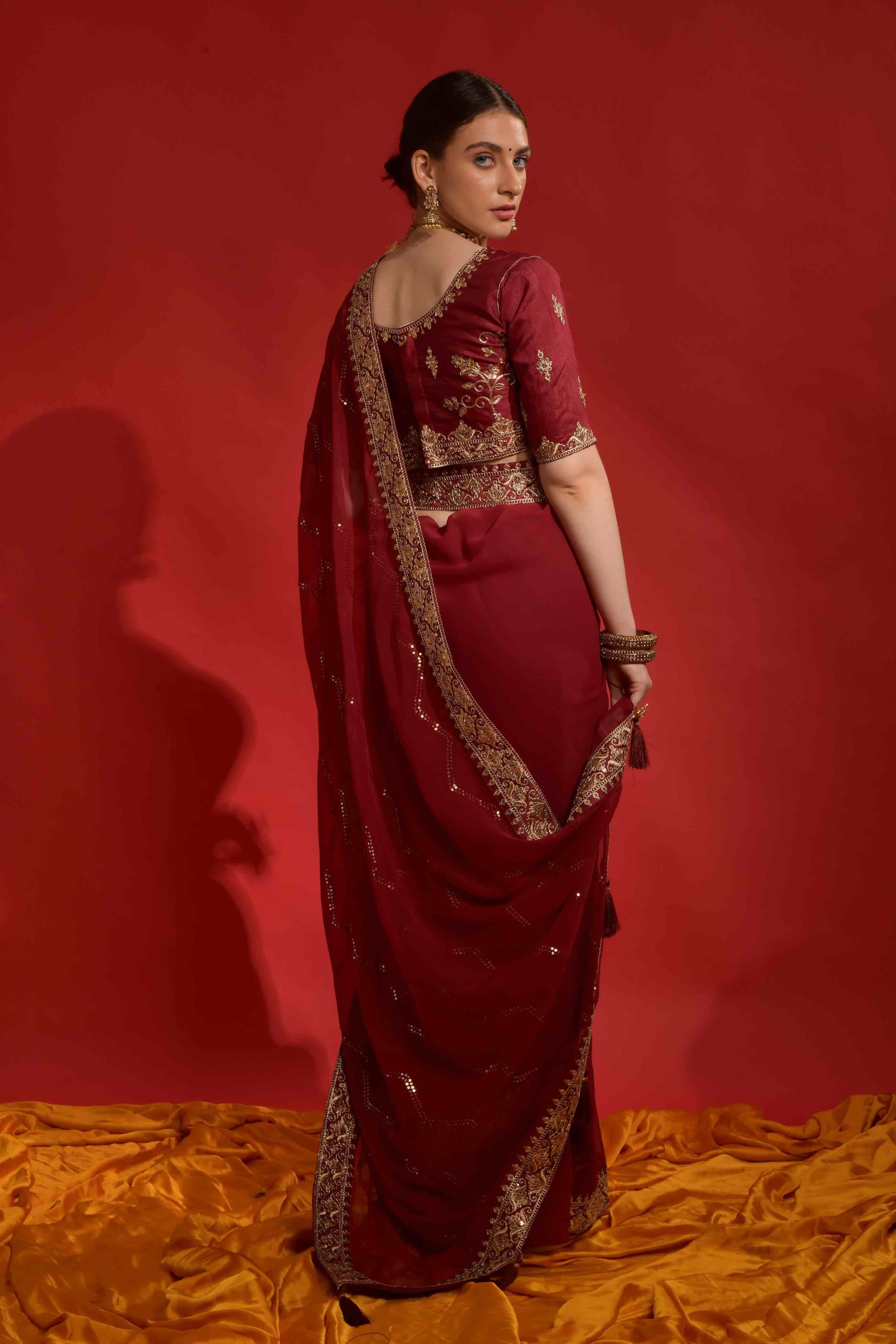 Faux Georgette Sequence Embroidery Saree With Waist Belt