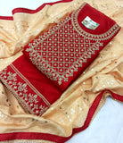 Blood red Silk Embroidery unstitched Salwar Suit