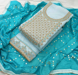 Pastel Blue Silk Embroidery unstitched Salwar Suit