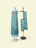 Blue Chanderi Jacquard Handwork Unstitched Salwar Suit With Organza Embroidery Dupatta