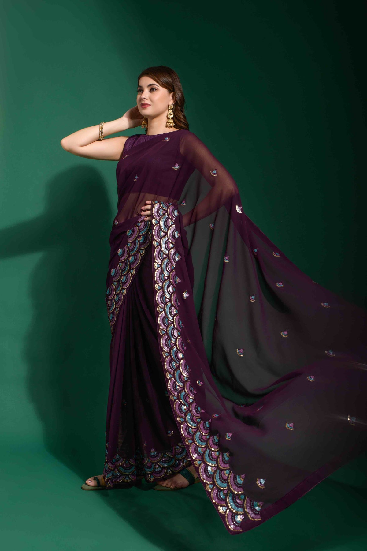 Faux Georgette Sequence Work Saree