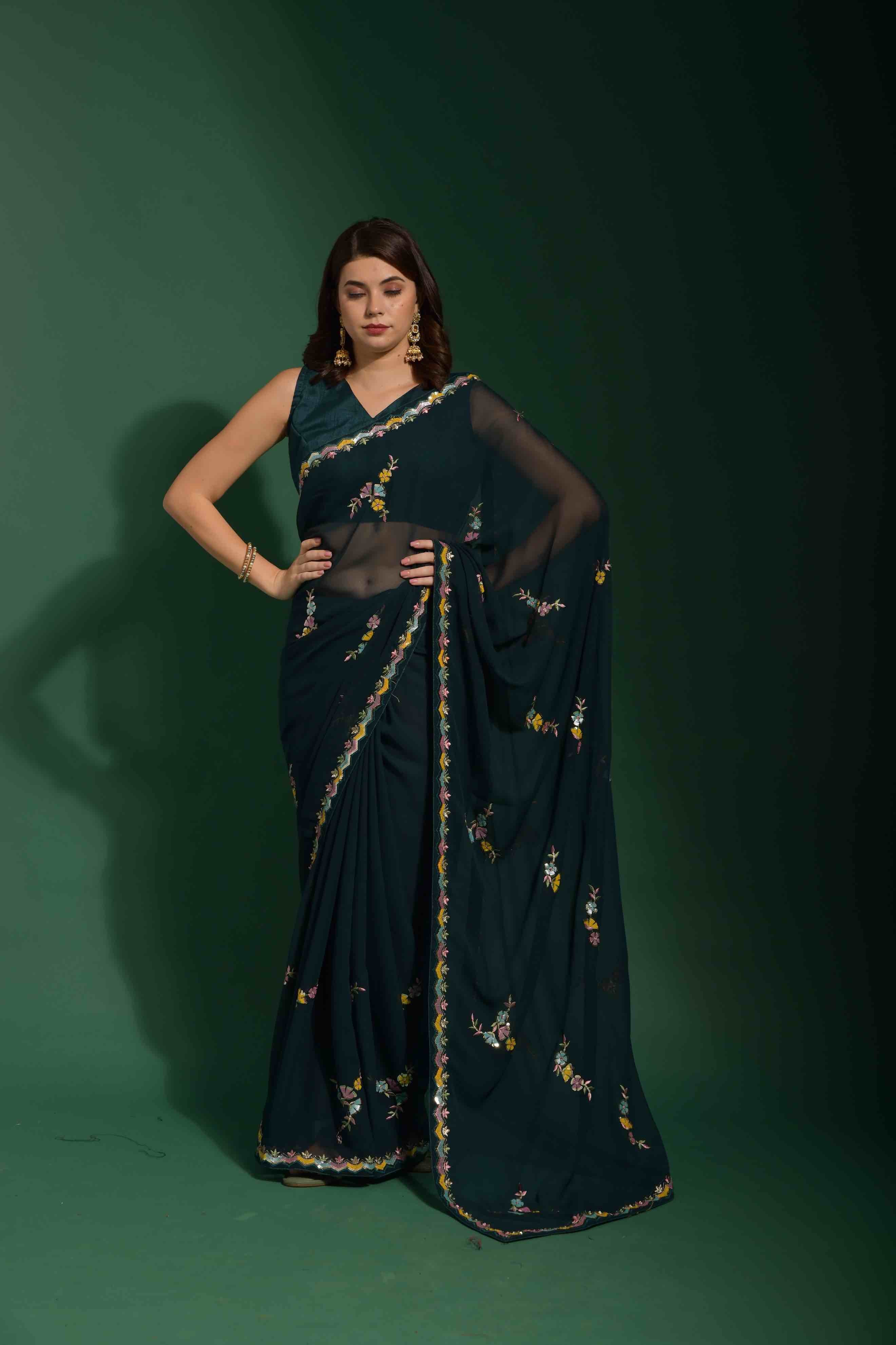 Faux Georgette Patch Embroidery Saree