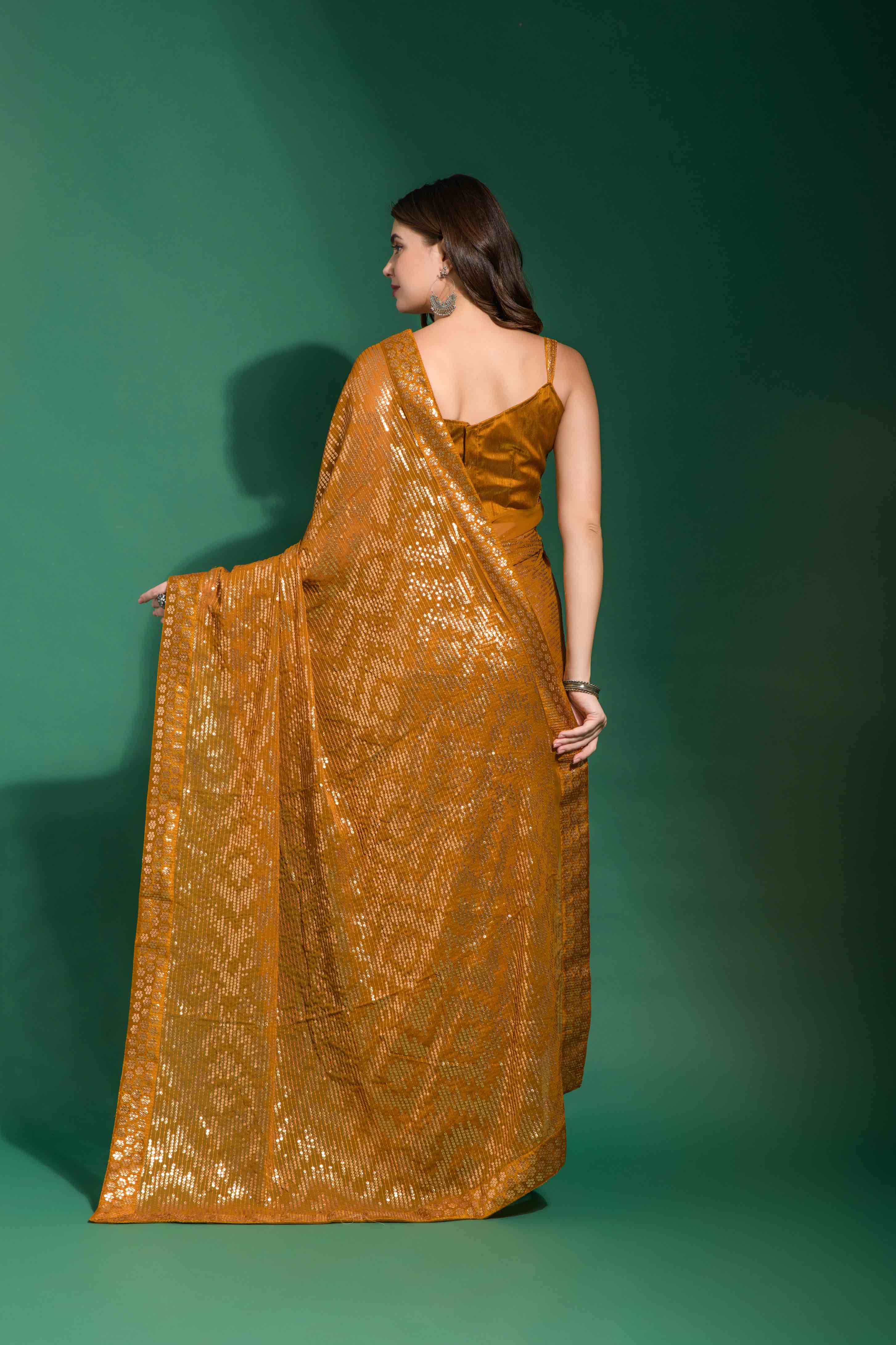 Faux Georgette Sequence Saree With Silk Sequence blouse