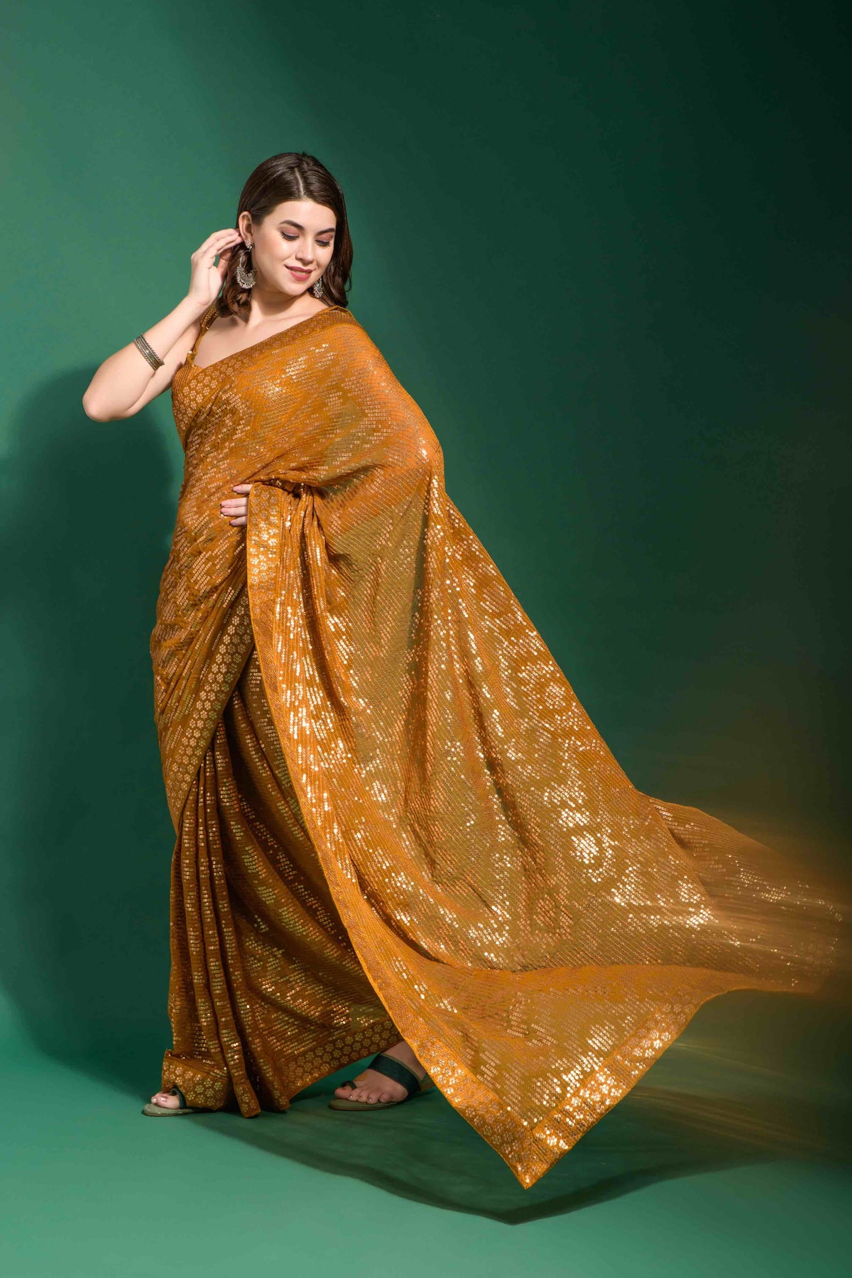 Faux Georgette Sequence Saree With Silk Sequence blouse