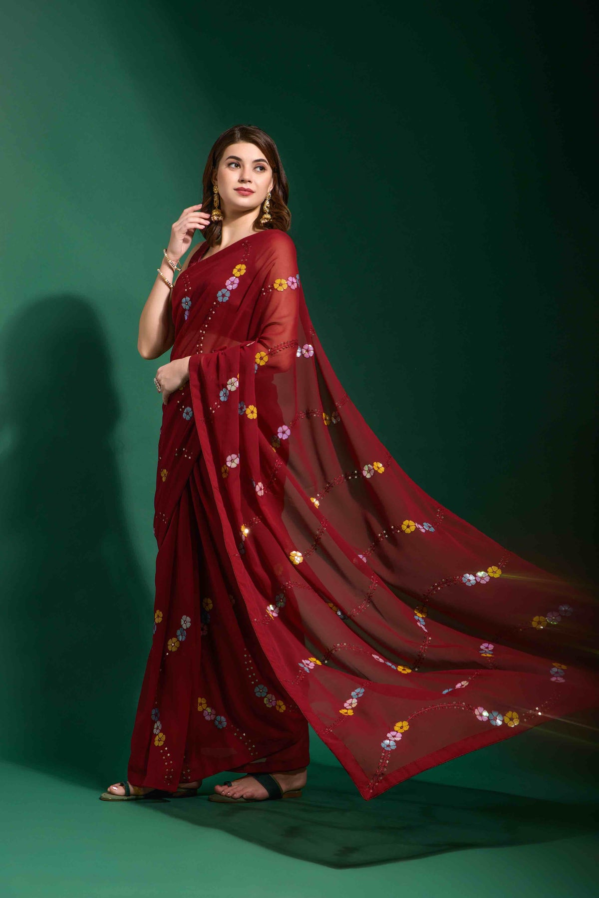 Faux georgette Multi Sequence work Saree