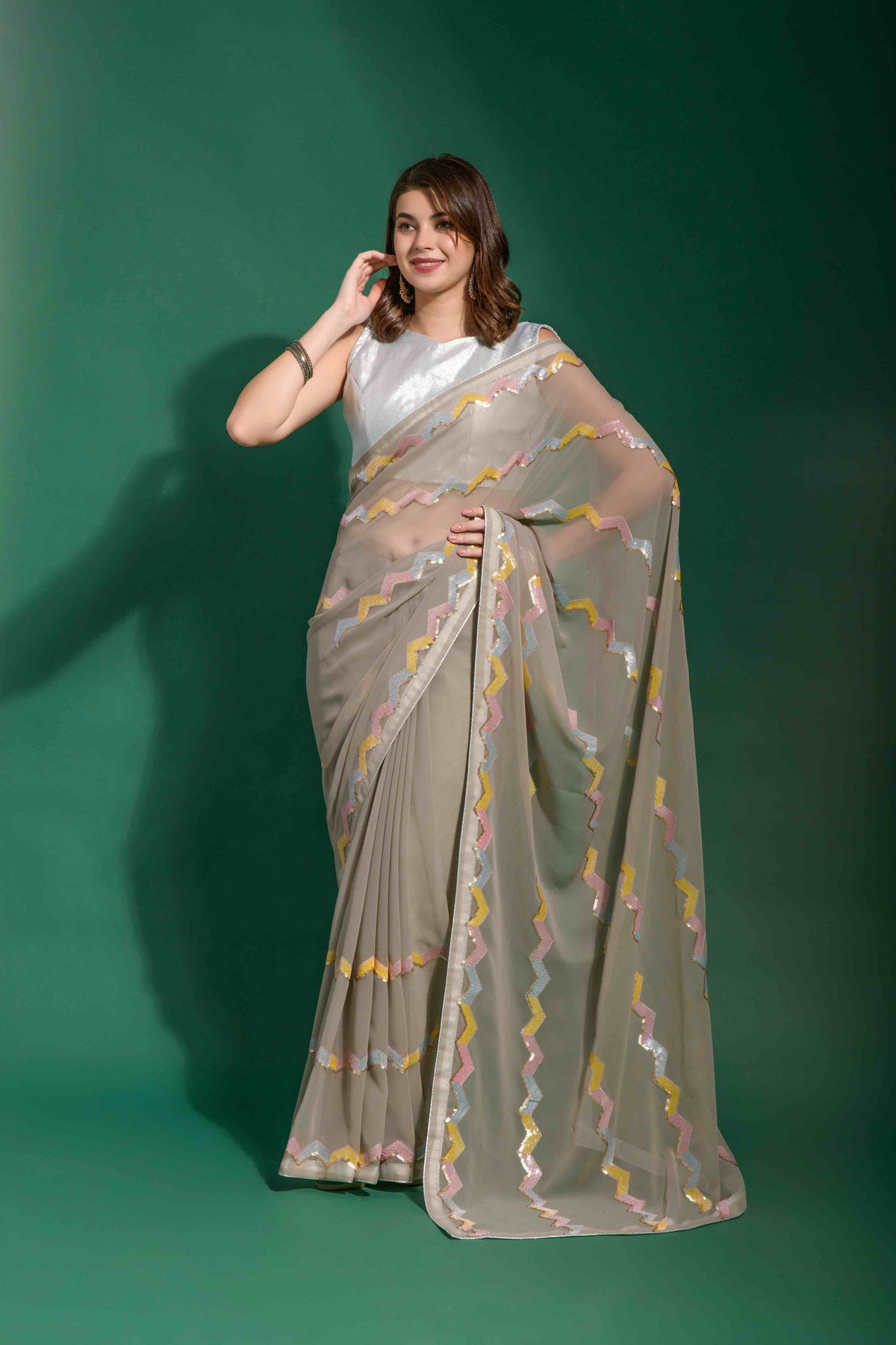 Faux georgette Zig Zag Sequence Saree