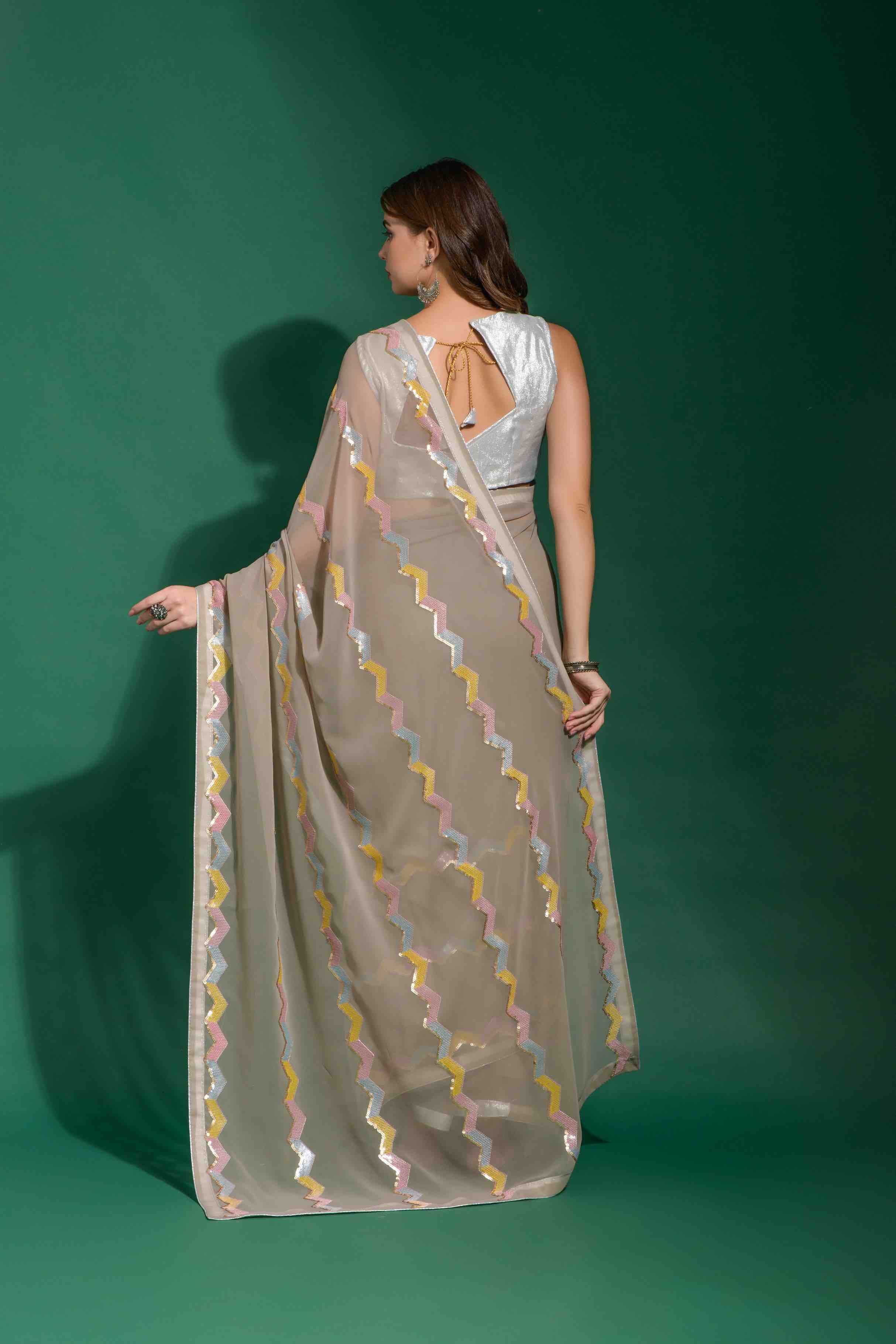 Faux georgette Zig Zag Sequence Saree