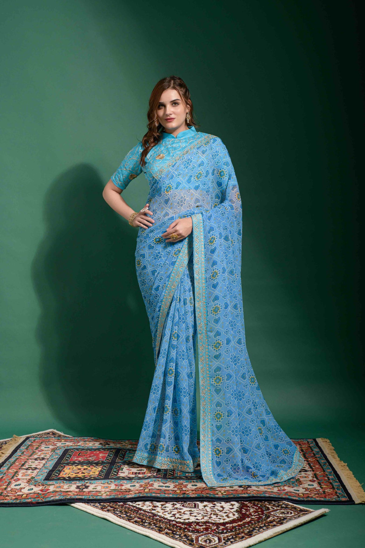 Georgette Patola Print Saree With Heavy Embroidery border