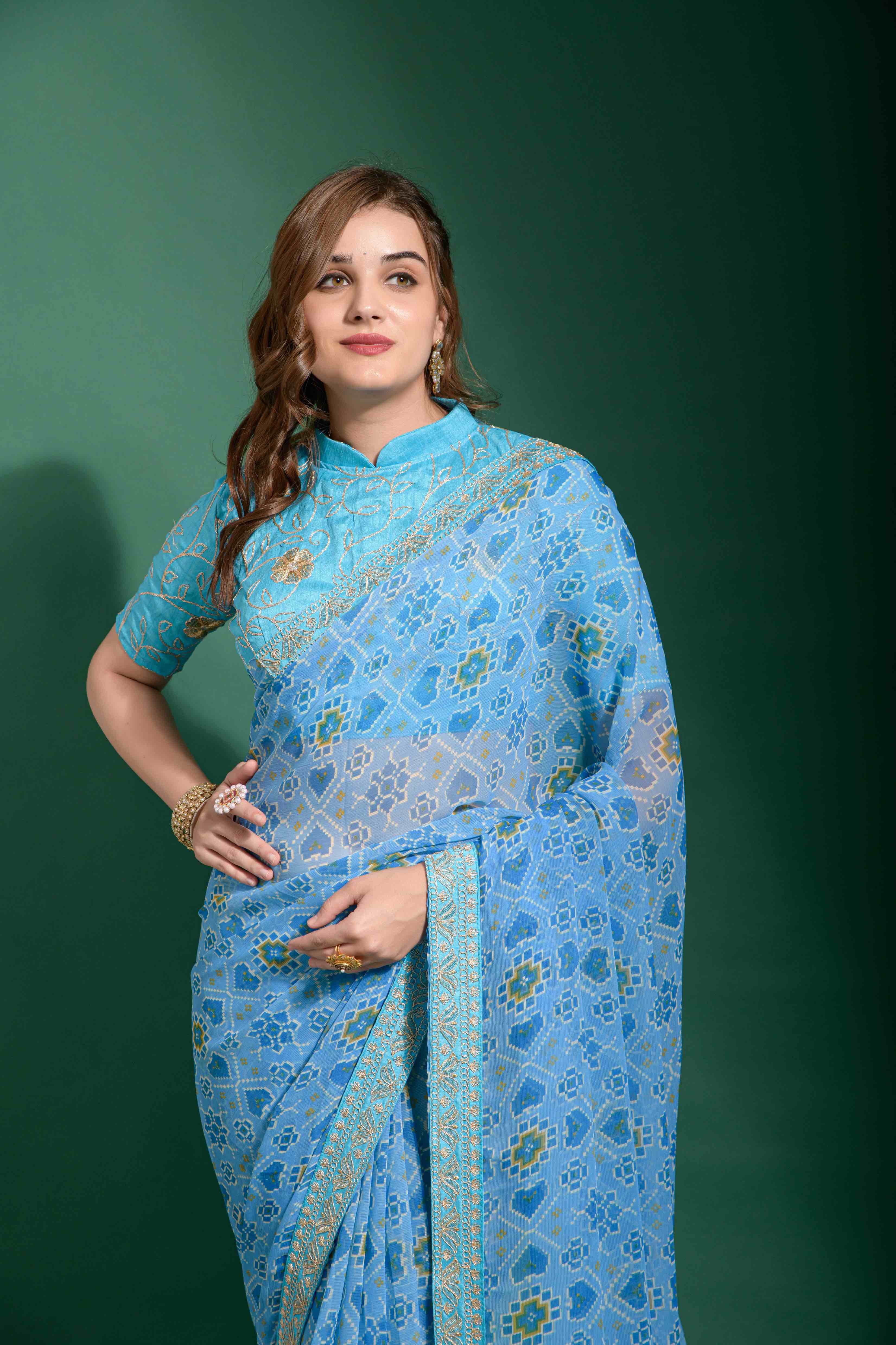 Georgette Patola Print Saree With Heavy Embroidery border