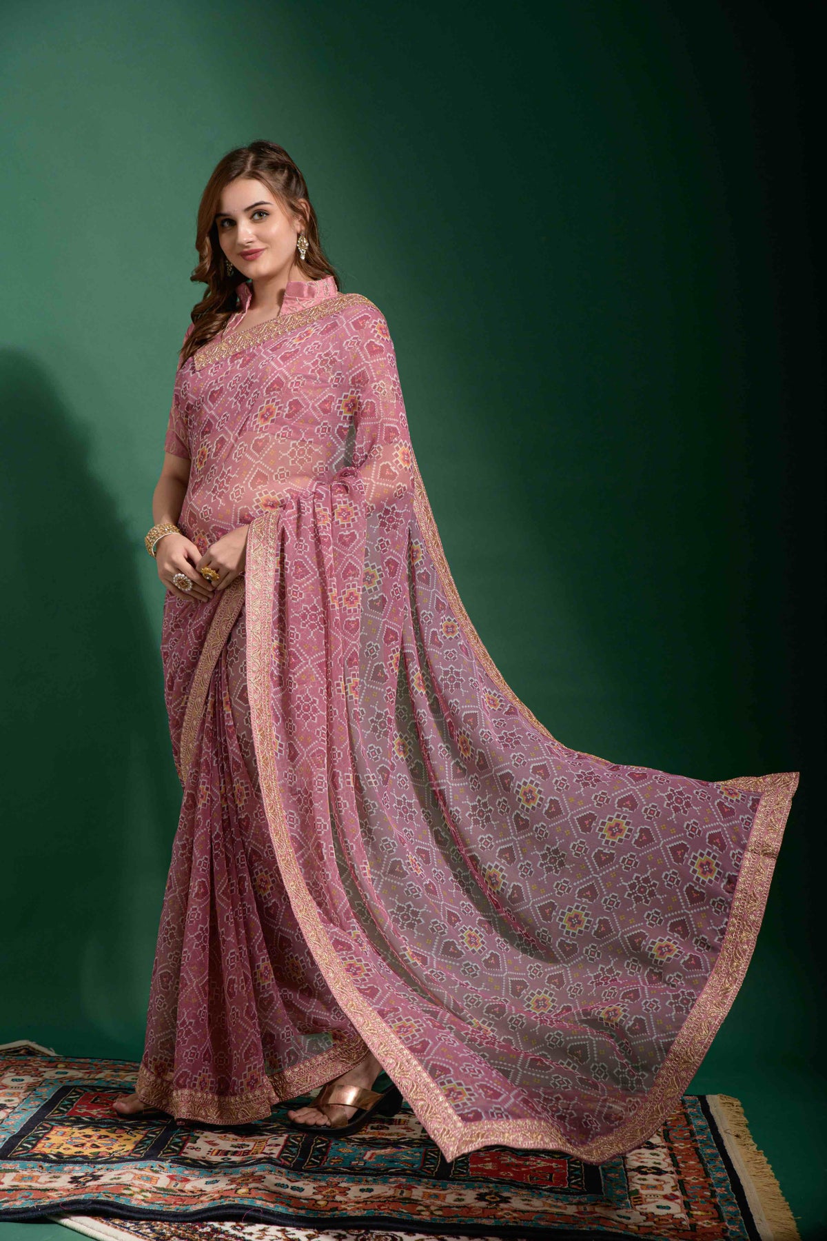 Georgette Patola Print Saree With Heavy Embroidery border