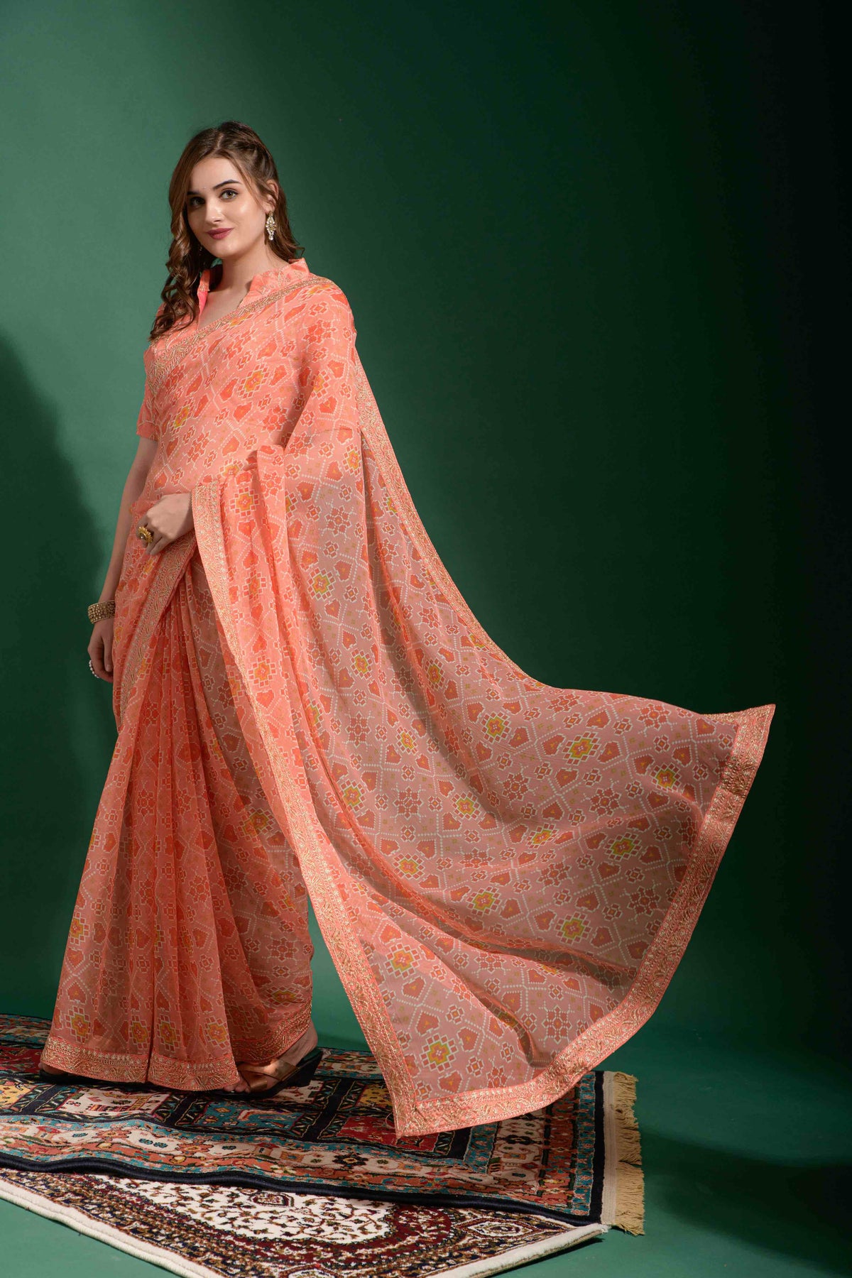 Georgette Patola Print Saree With Heavy Embroidery border