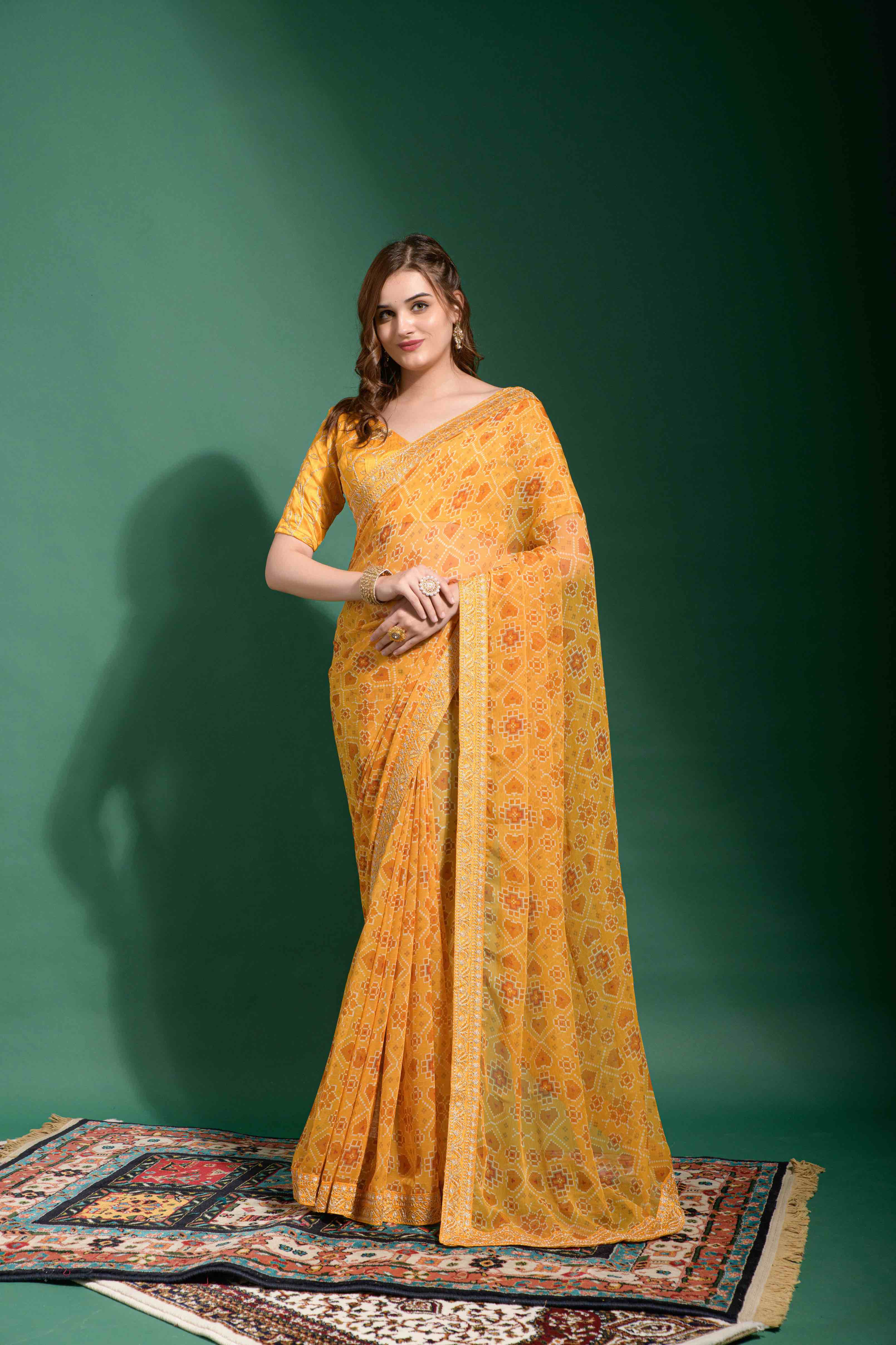 Georgette Patola Print Saree With Heavy Embroidery border