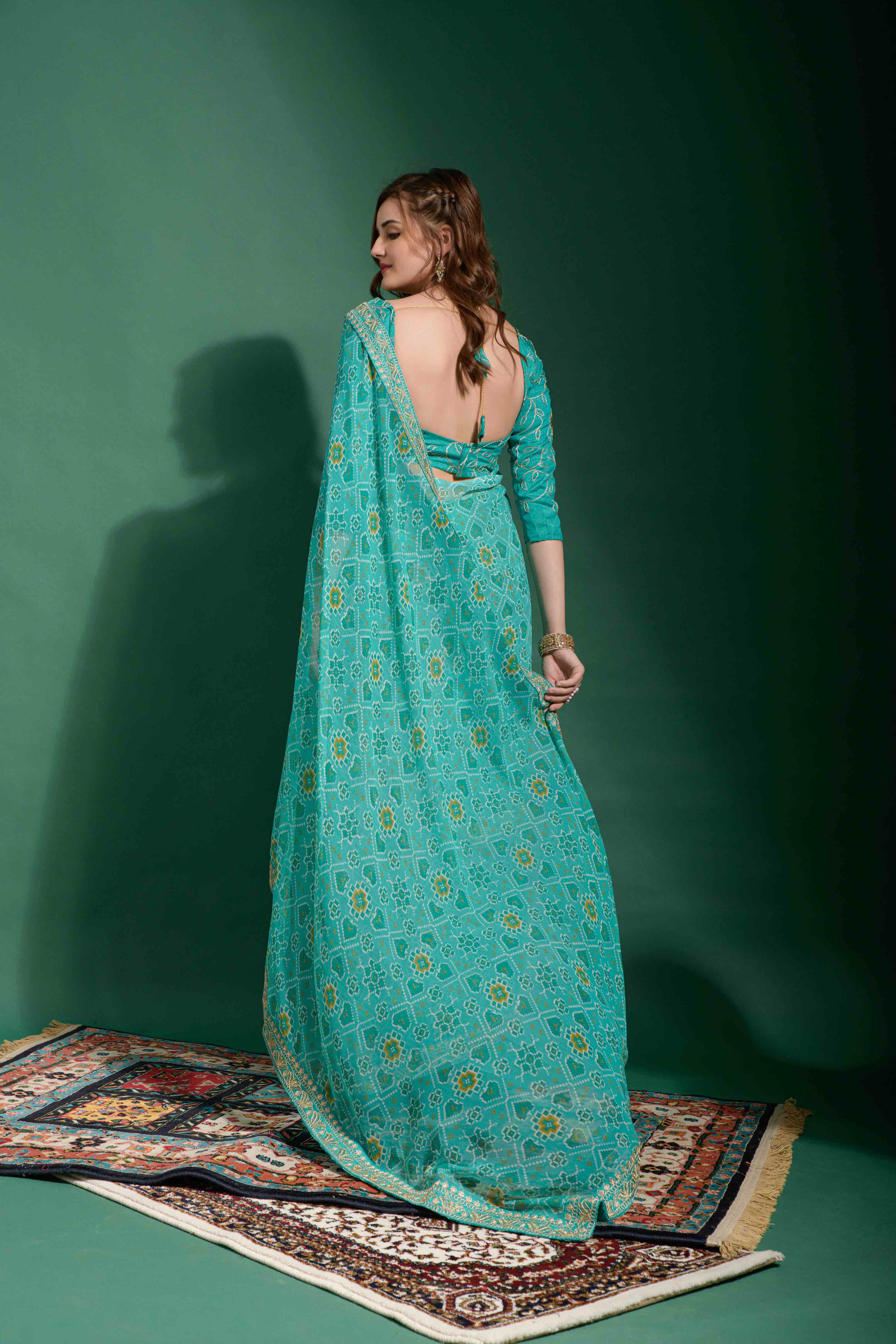 Georgette Patola Print Saree With Heavy Embroidery border