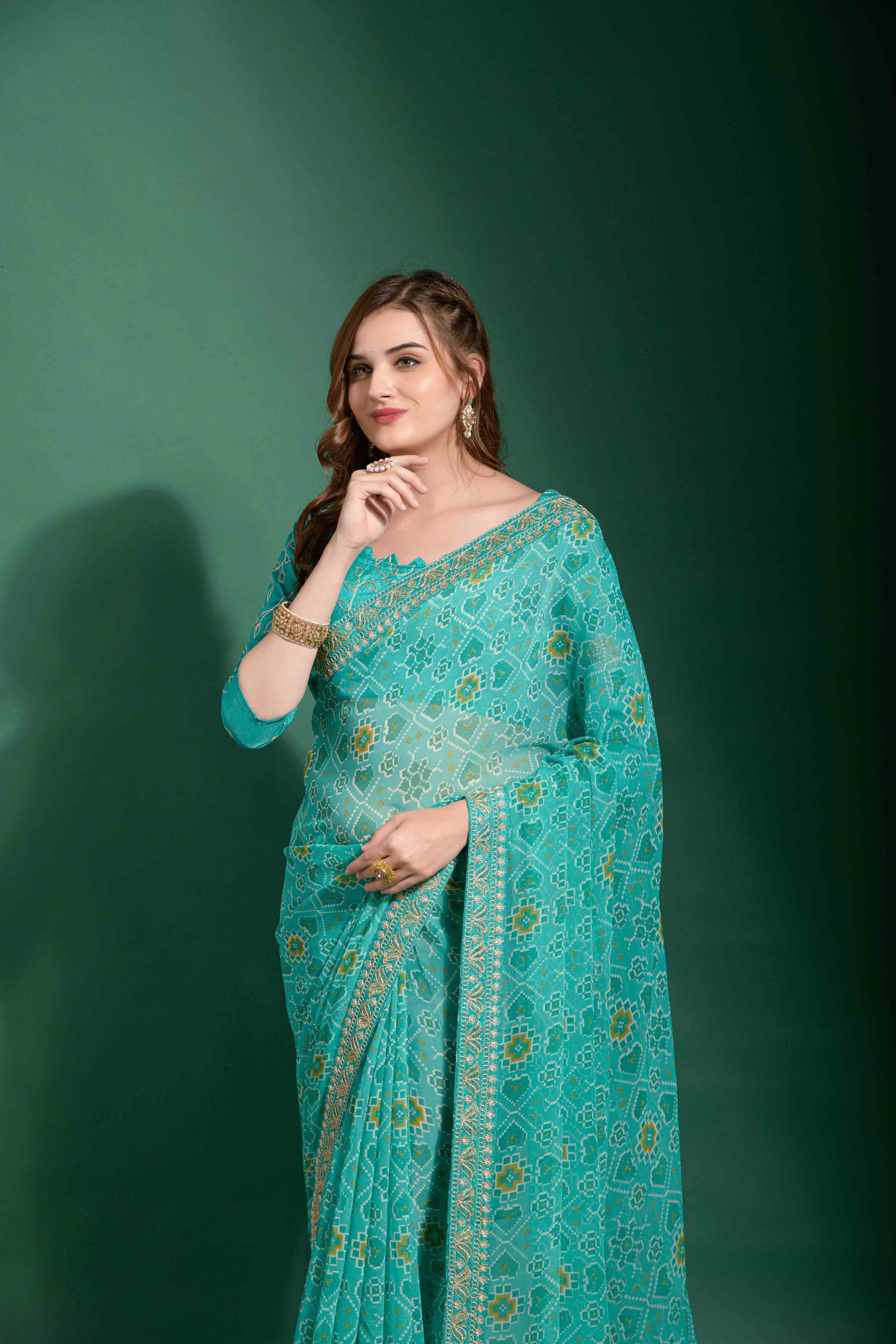 Georgette Patola Print Saree With Heavy Embroidery border