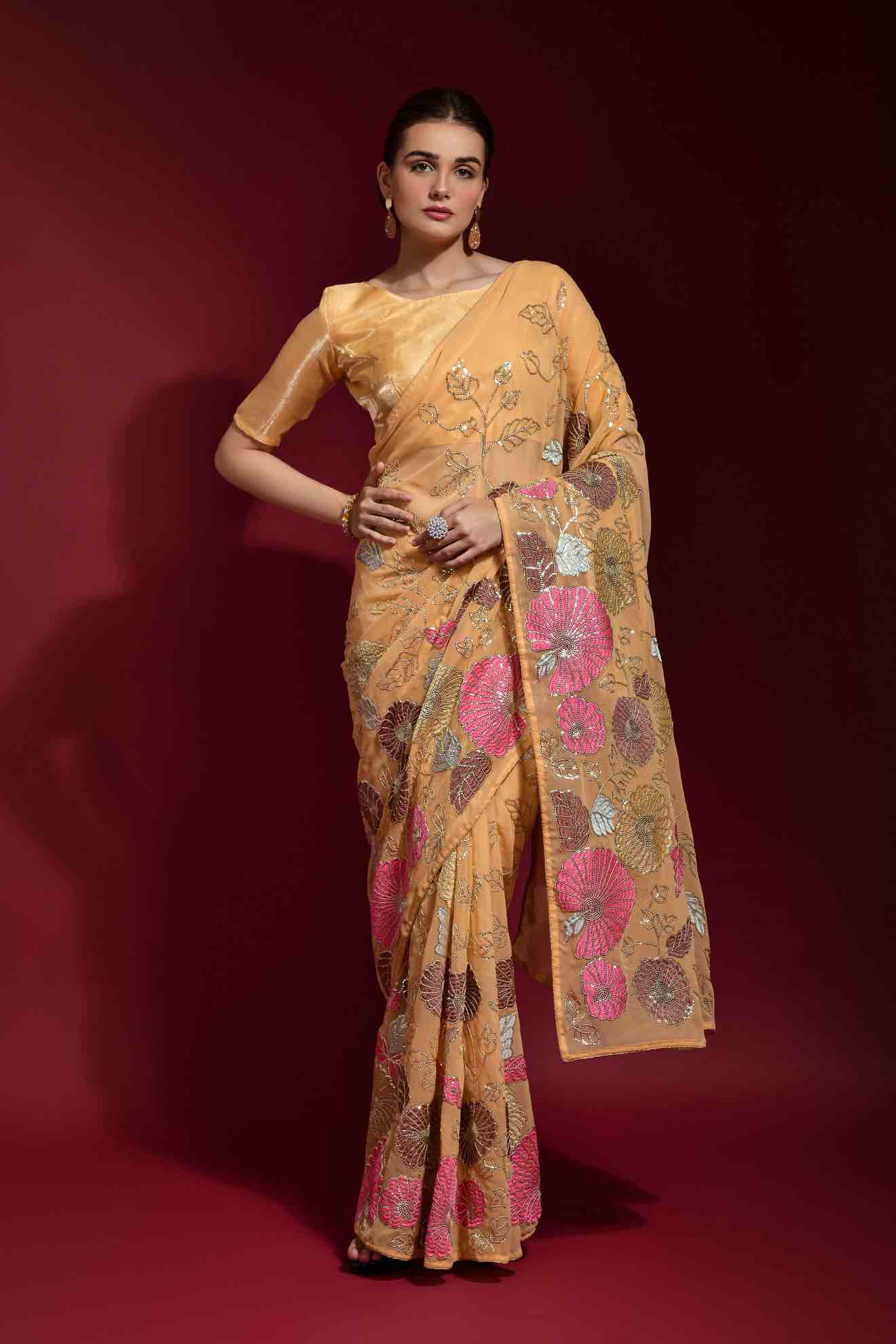 Faux Georgette Flower Sequence Saree