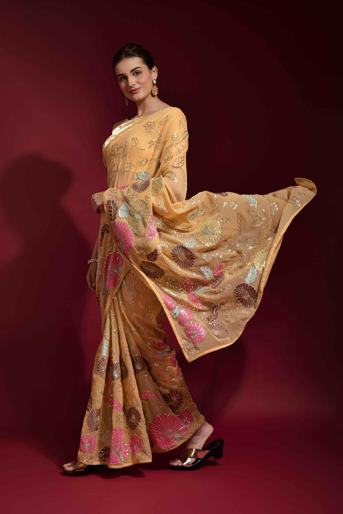 Faux Georgette Flower Sequence Saree