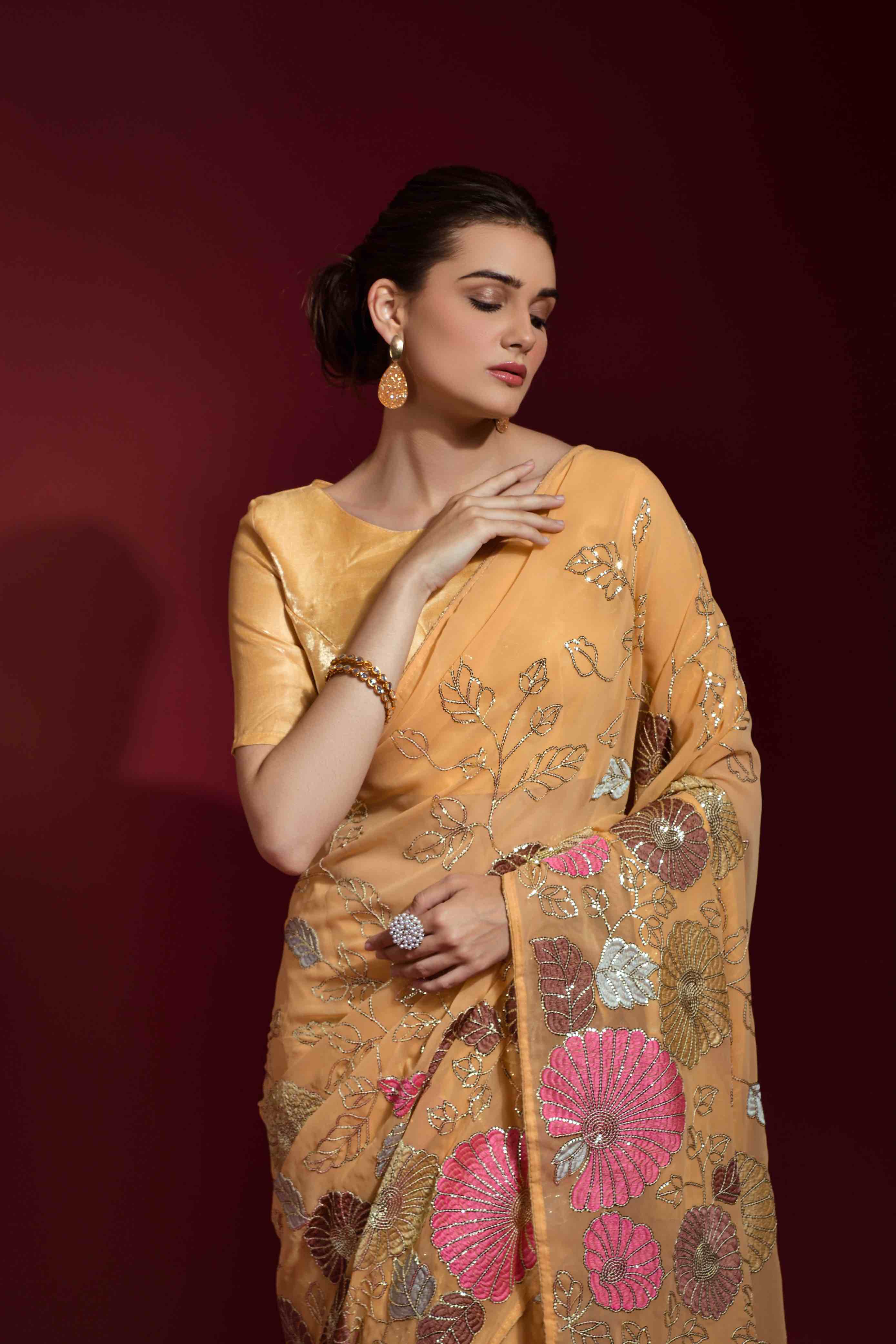 Faux Georgette Flower Sequence Saree