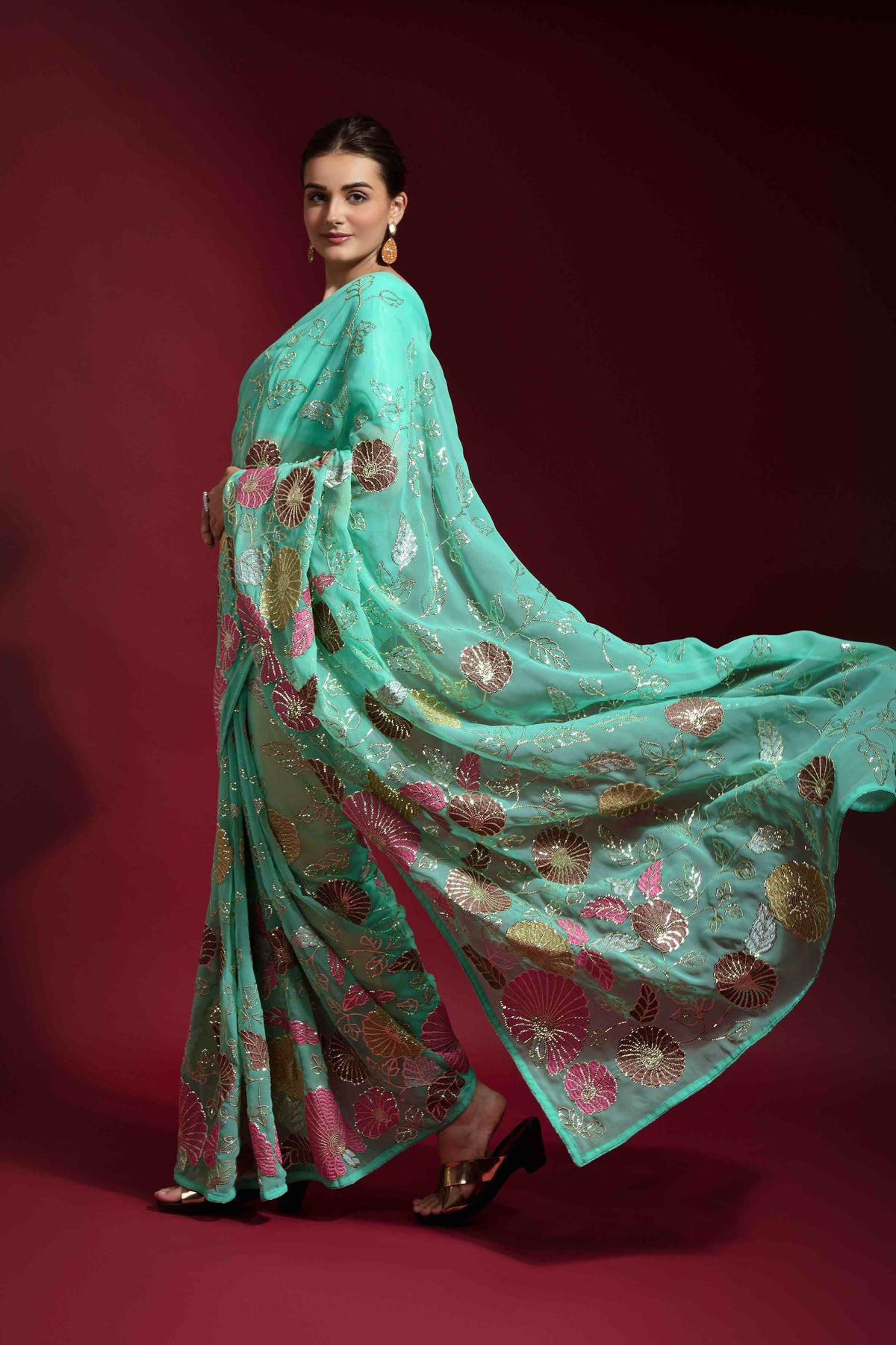 Faux Georgette Flower Sequence Saree