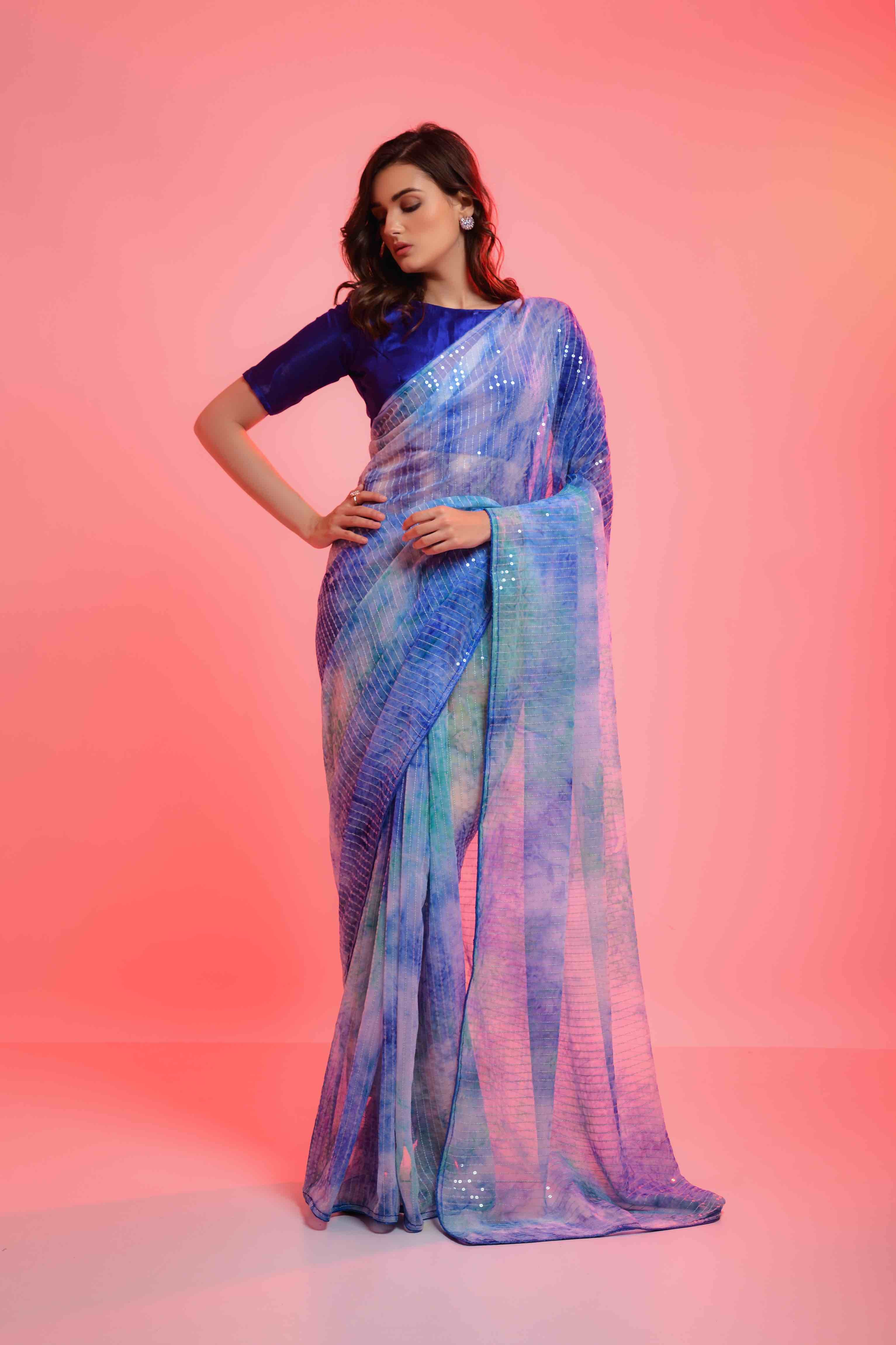 Prizam Sequence Strip Chiffon Saree