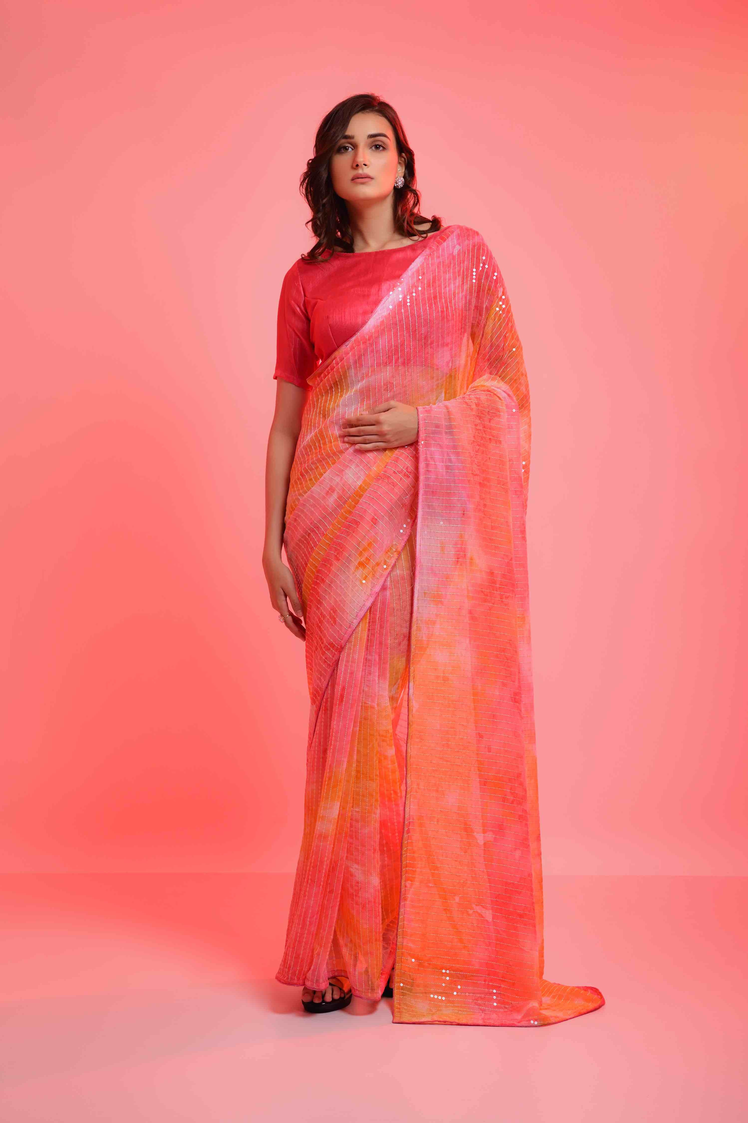 Prizam Sequence Strip Chiffon Saree